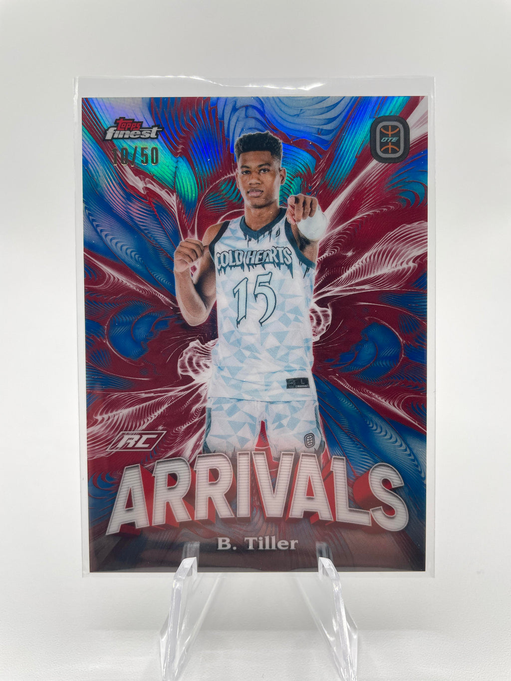 2022-23 Topps OTE Finest Bryson Tiller Arrivals Red & Blue Refractor Rookie /50