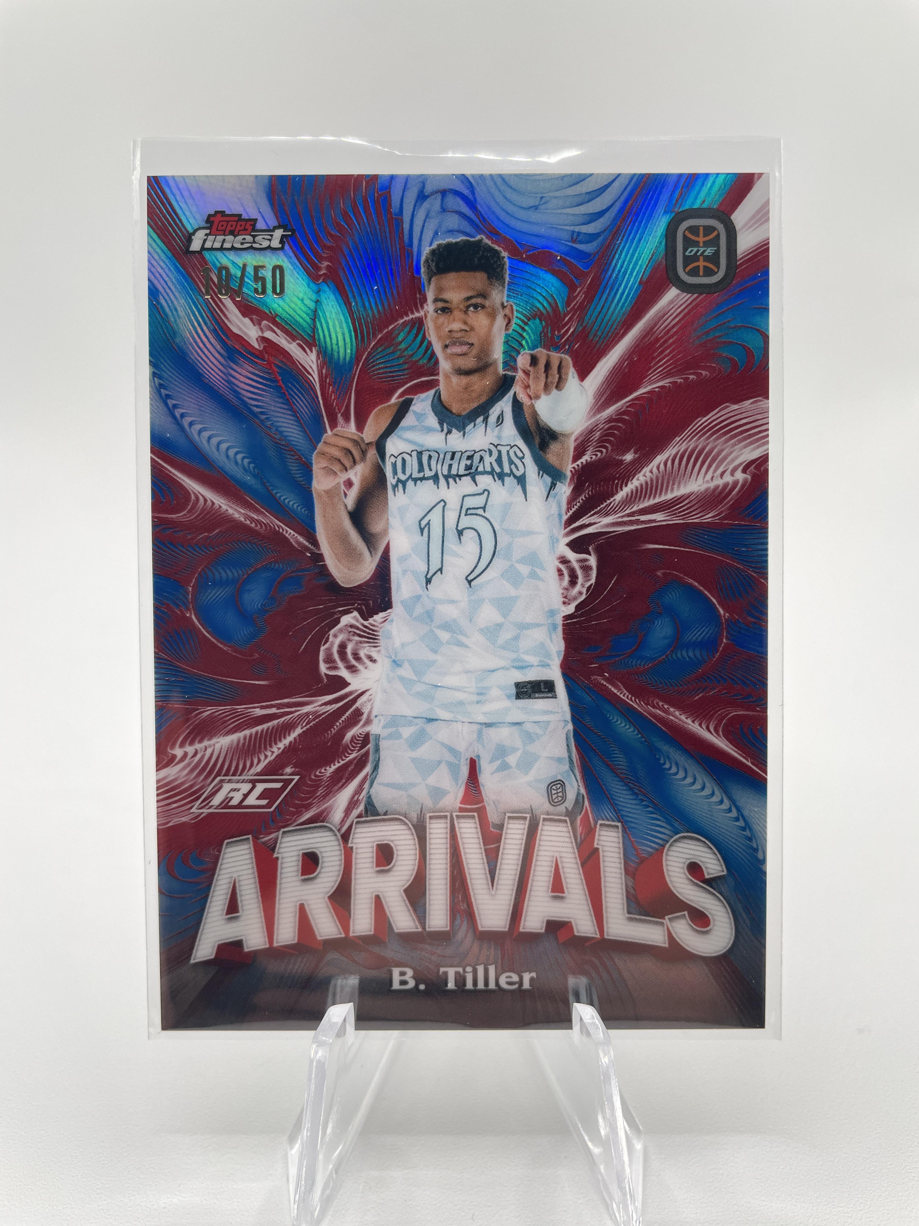 2022-23 Topps OTE Finest Bryson Tiller Arrivals Red & Blue Refractor Rookie /50