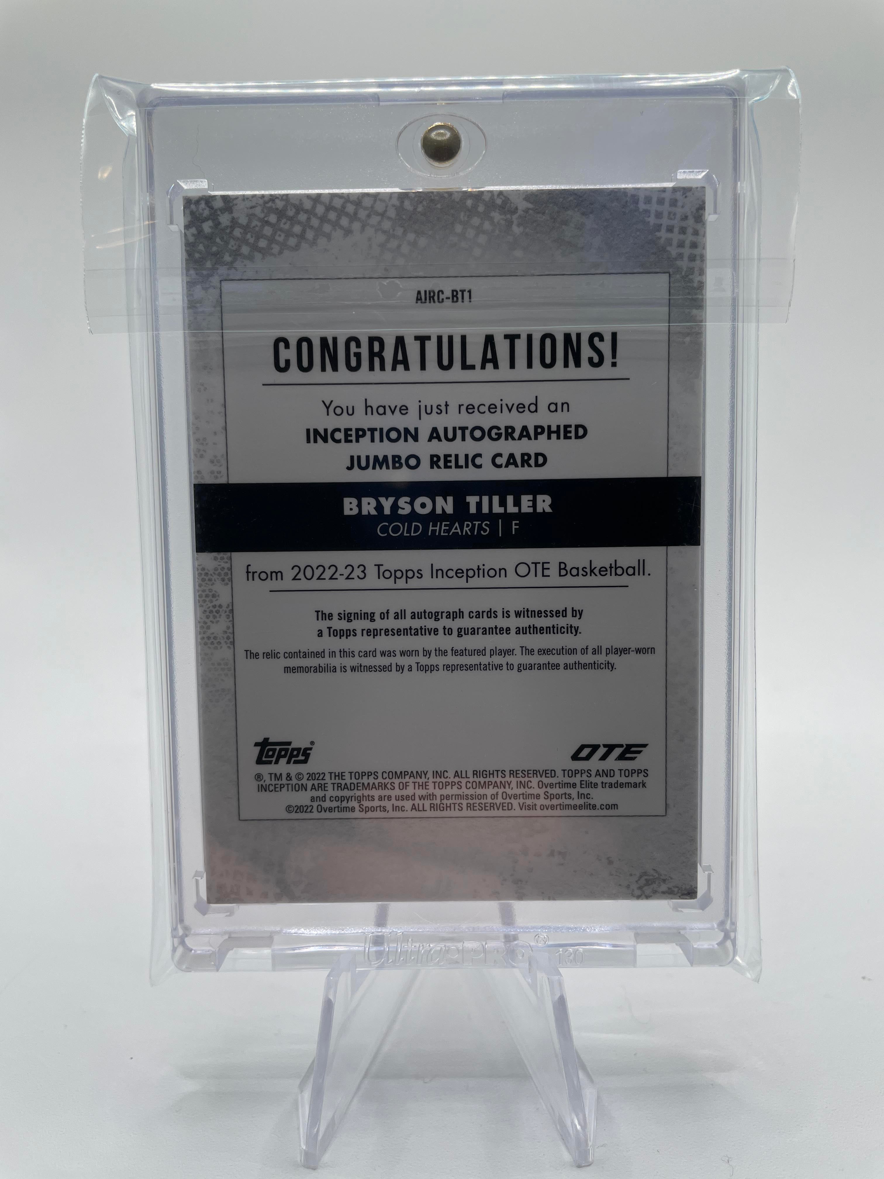 2022-23 Topps OTE Inception Bryson Tiller Orange Jumbo Patch Auto Rookie /25