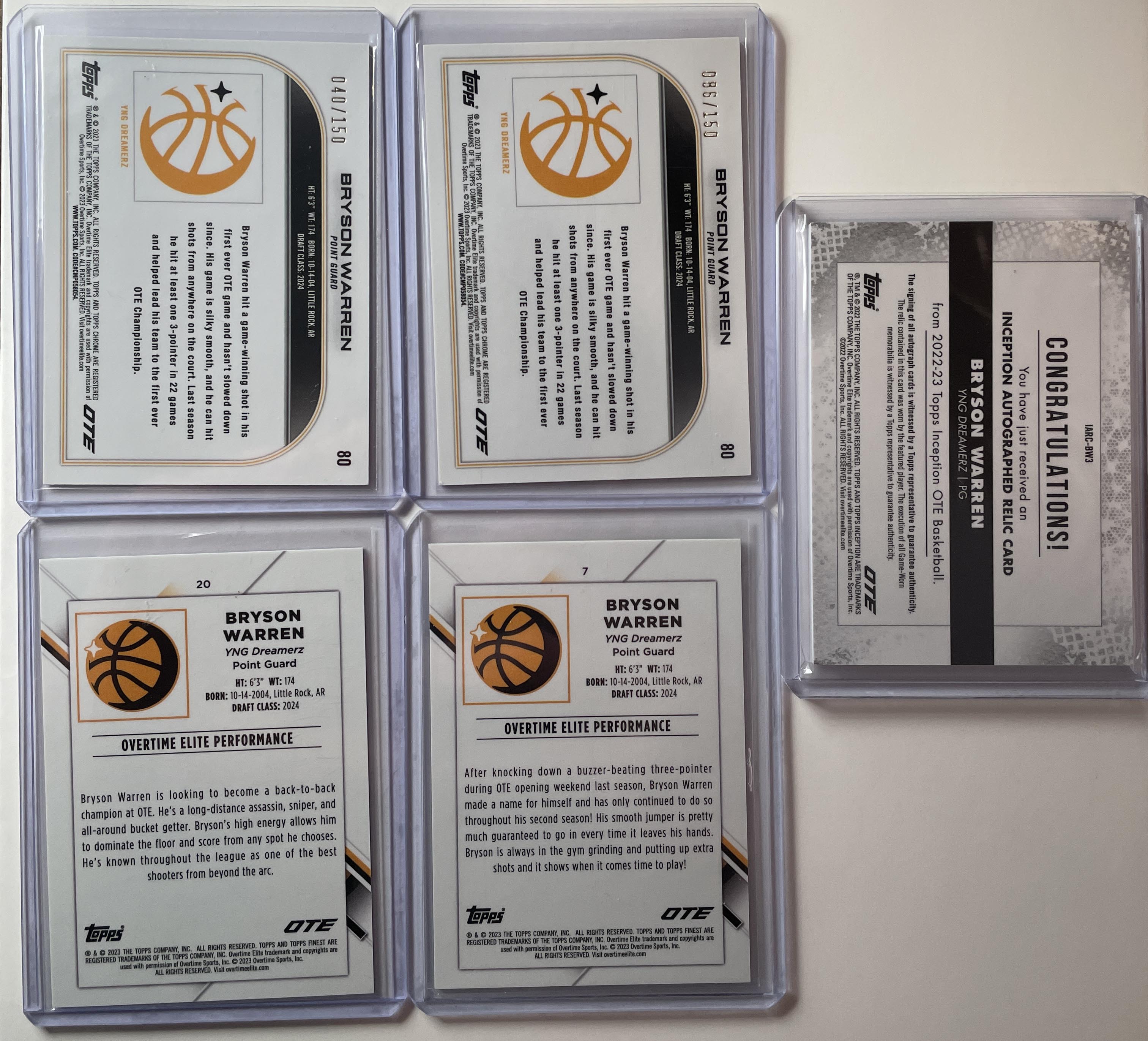 2022-23 Topps OTE Inception Bryson Warren Patch Auto /149 + Refractor Set (x22)