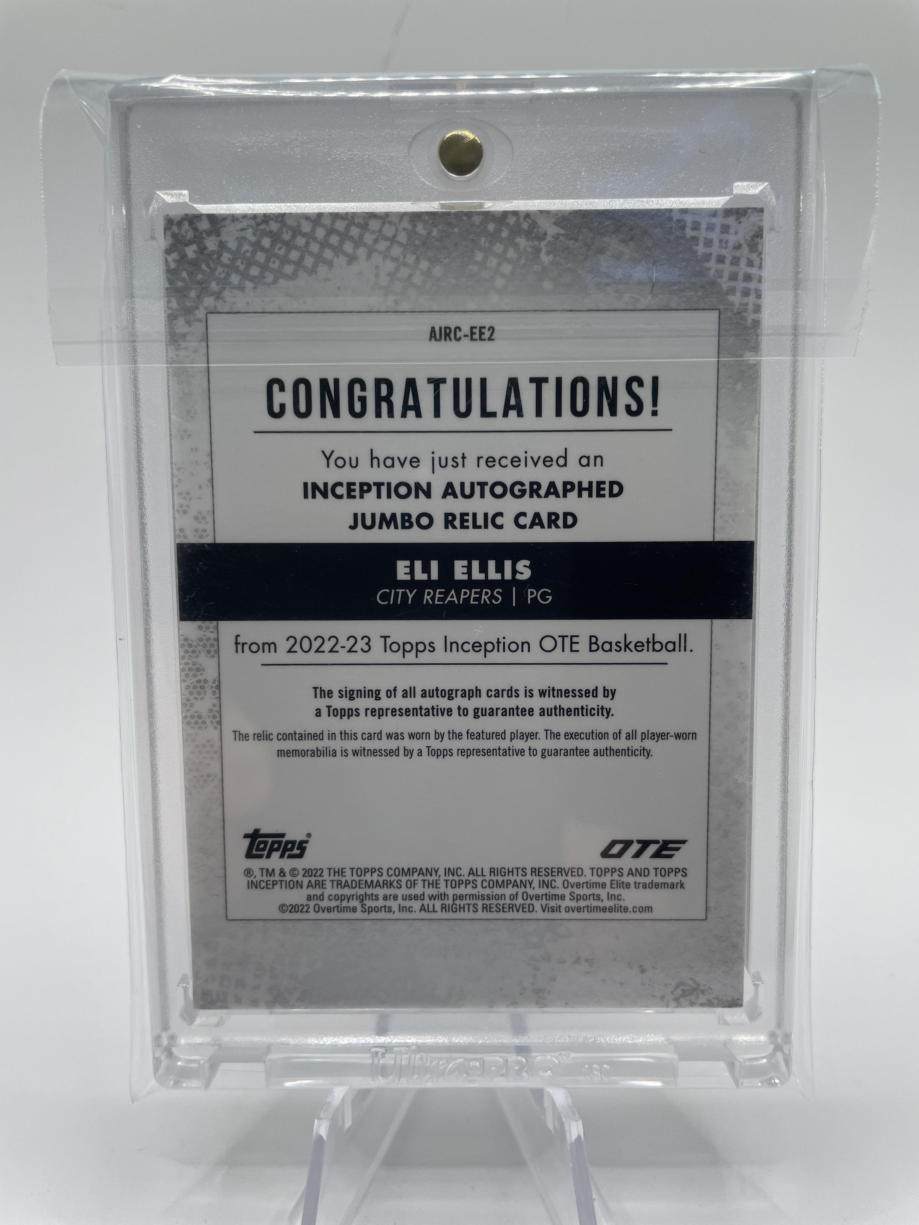 2022-23 Topps OTE Inception Eli Ellis Jumbo Rookie Patch Auto /99