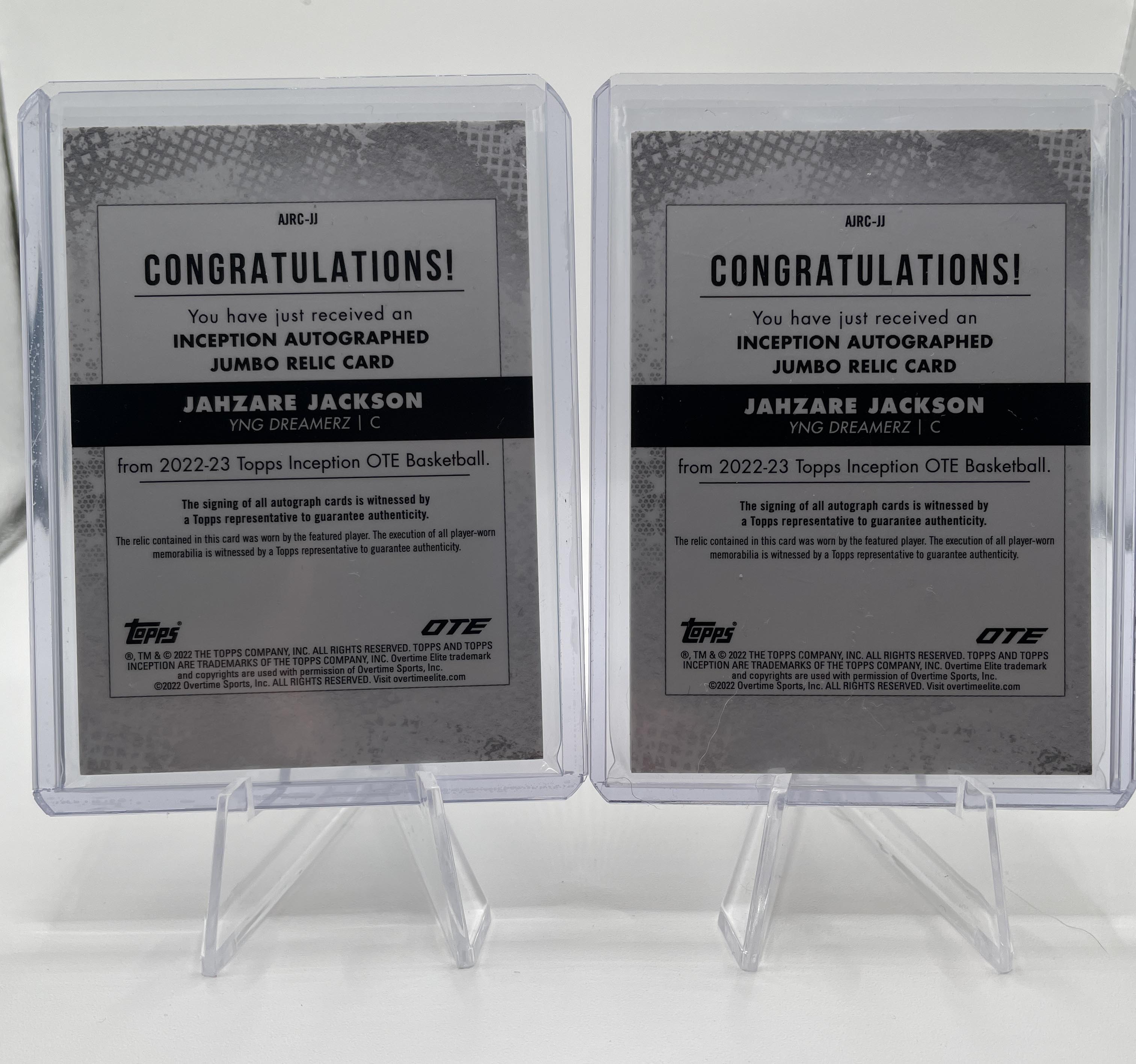 2022-23 Topps OTE Inception Jahzare Jackson Orange Patch Auto /25 + Auto /99