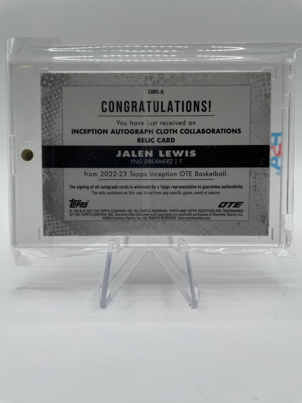 2022-23 Topps OTE Inception Jalen Lewis Cloth Collaborations Blue Patch Auto /5