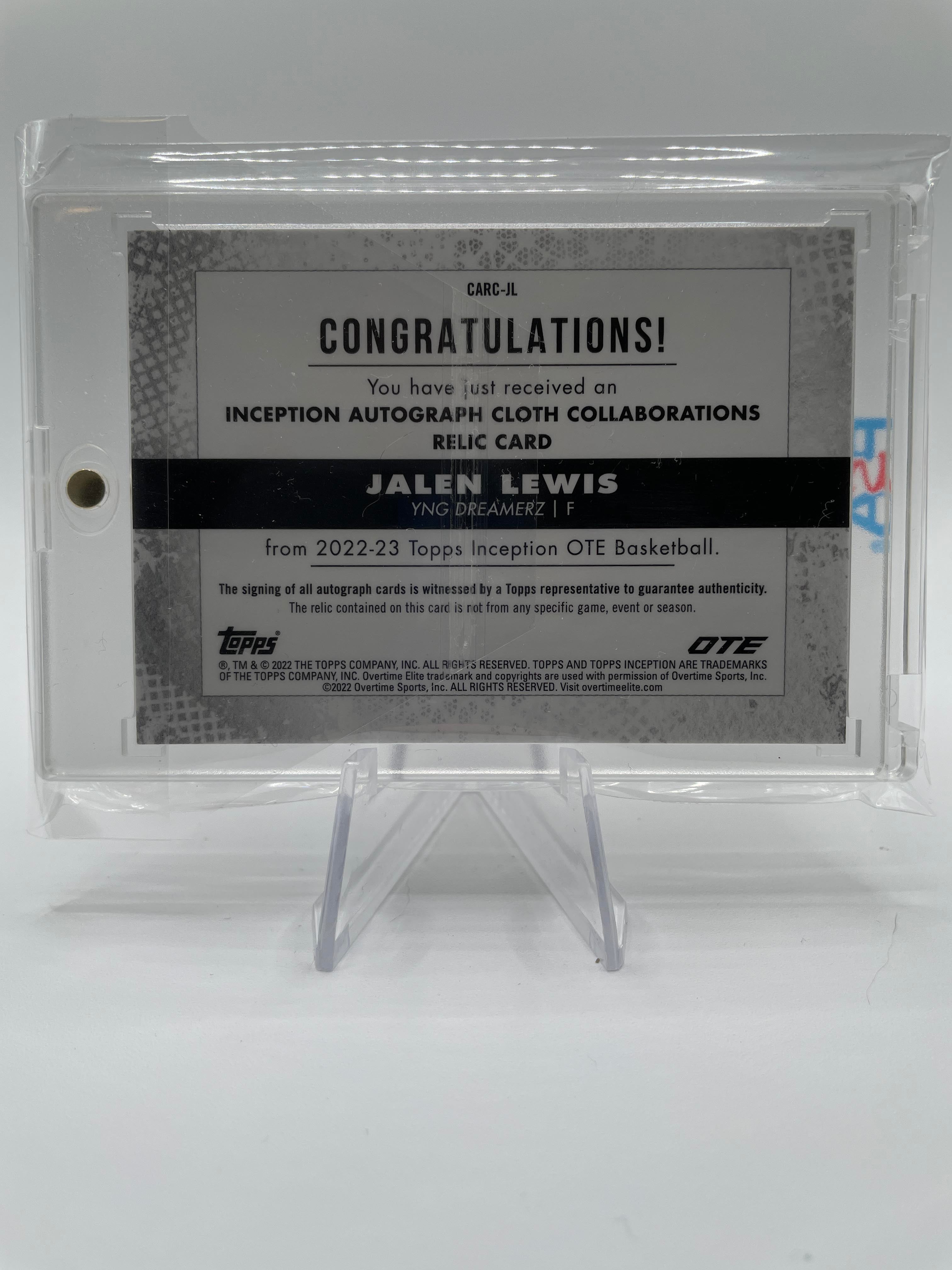 2022-23 Topps OTE Inception Jalen Lewis Cloth Collaborations Blue Patch Auto /5
