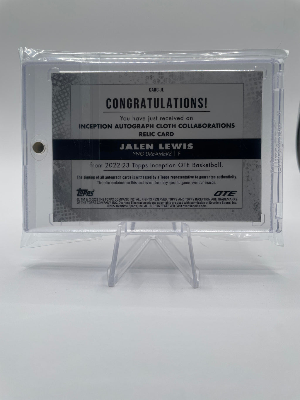 2022-23 Topps OTE Inception Jalen Lewis Cloth Collaborations Gold Patch Auto /50