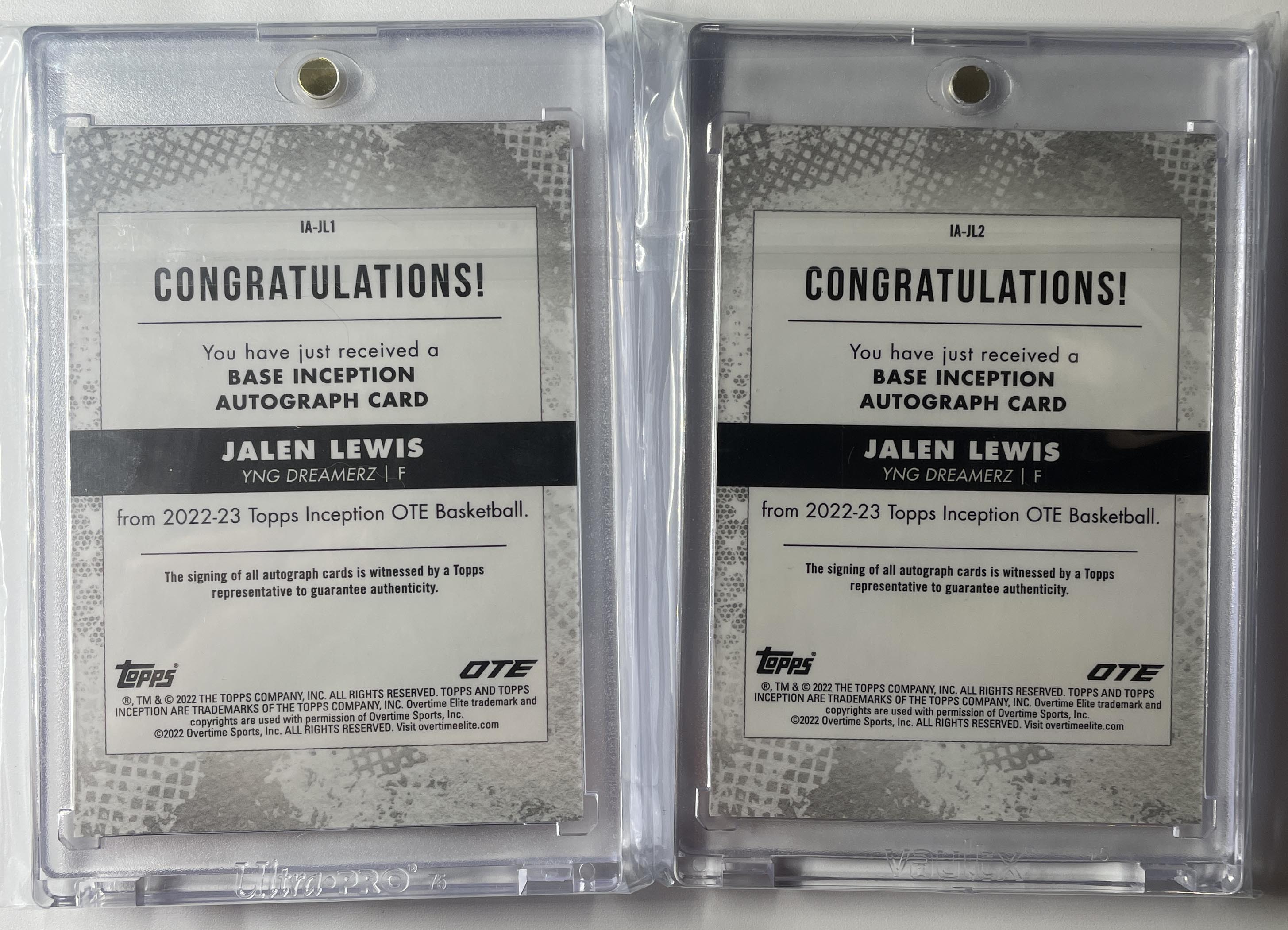 2022-23 Topps OTE Inception Jalen Lewis Orange Rookie Auto /50 Set (x2)