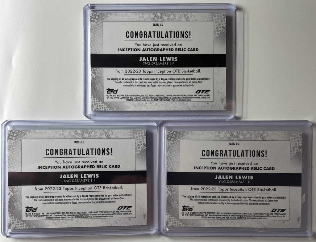 2022-23 Topps OTE Inception Jalen Lewis Patch Rookie Auto /149 Set (x3)