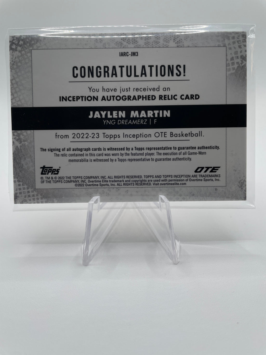 2022-23 Topps OTE Inception Jaylen Martin Pink Rookie Patch Auto /30 + Auto /149