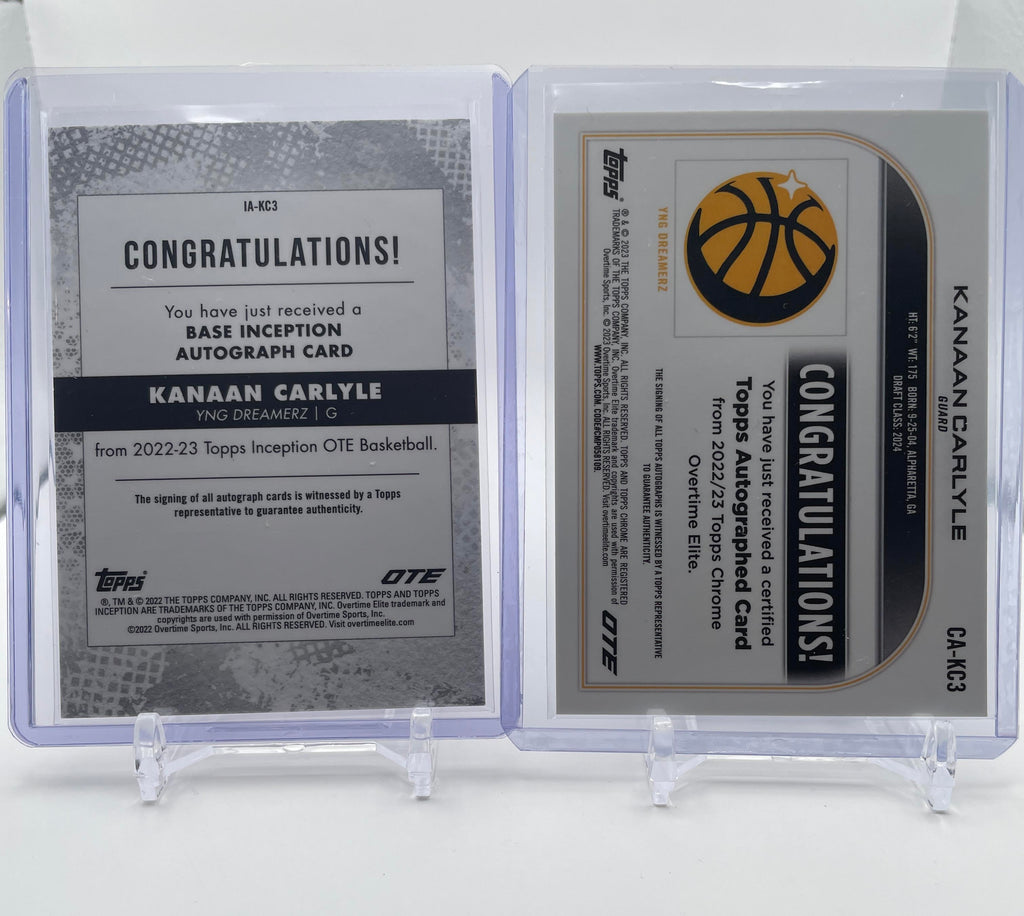 2022-23 Topps OTE Inception Kanaan Carlyle Auto /199 + Chrome Auto Set (x4)