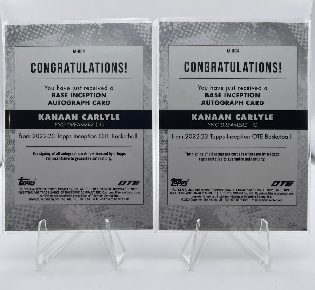 2022-23 Topps OTE Inception Kanaan Carlyle Auto /199 + Chrome Auto Set (x4)