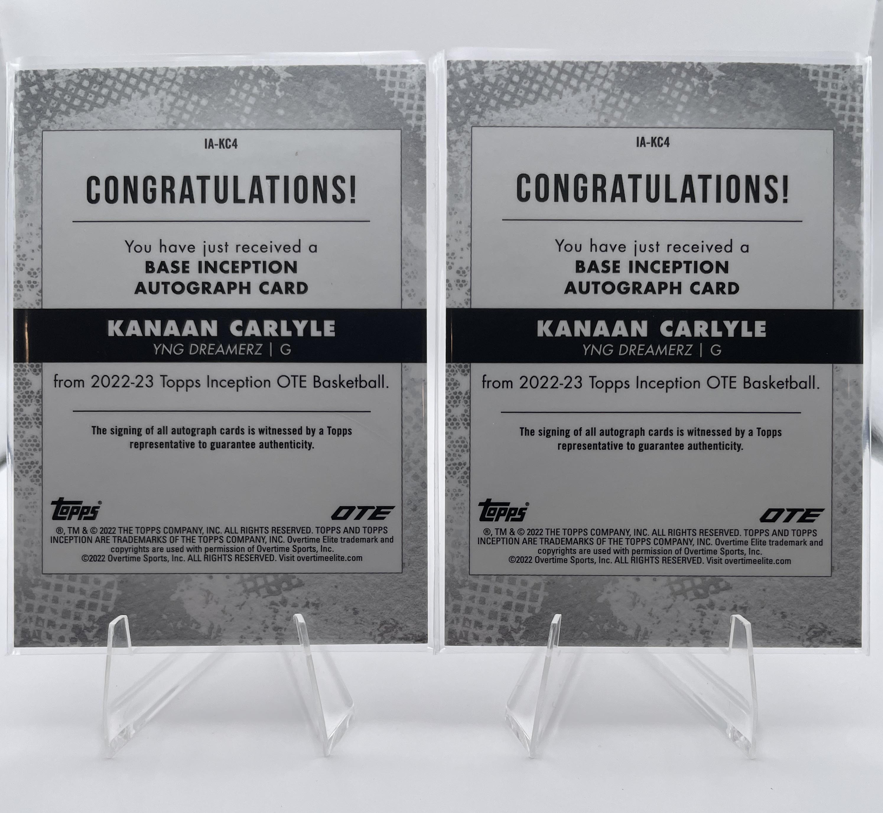 2022-23 Topps OTE Inception Kanaan Carlyle Auto /199 + Chrome Auto Set (x4)