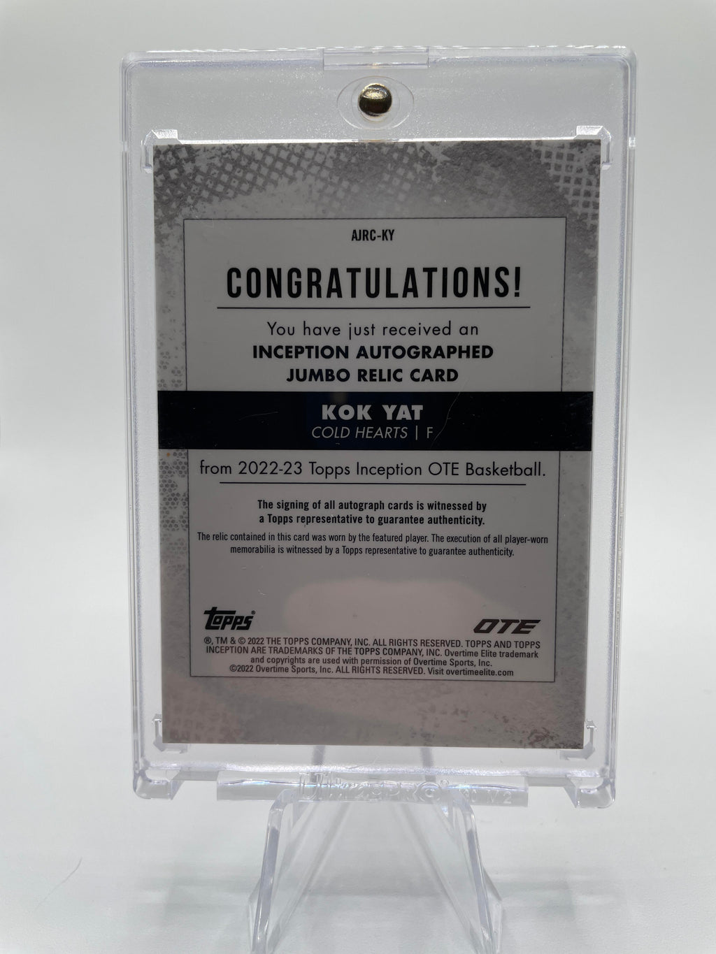 2022-23 Topps OTE Inception Kok Yat Jumbo Patch Rookie Auto /99