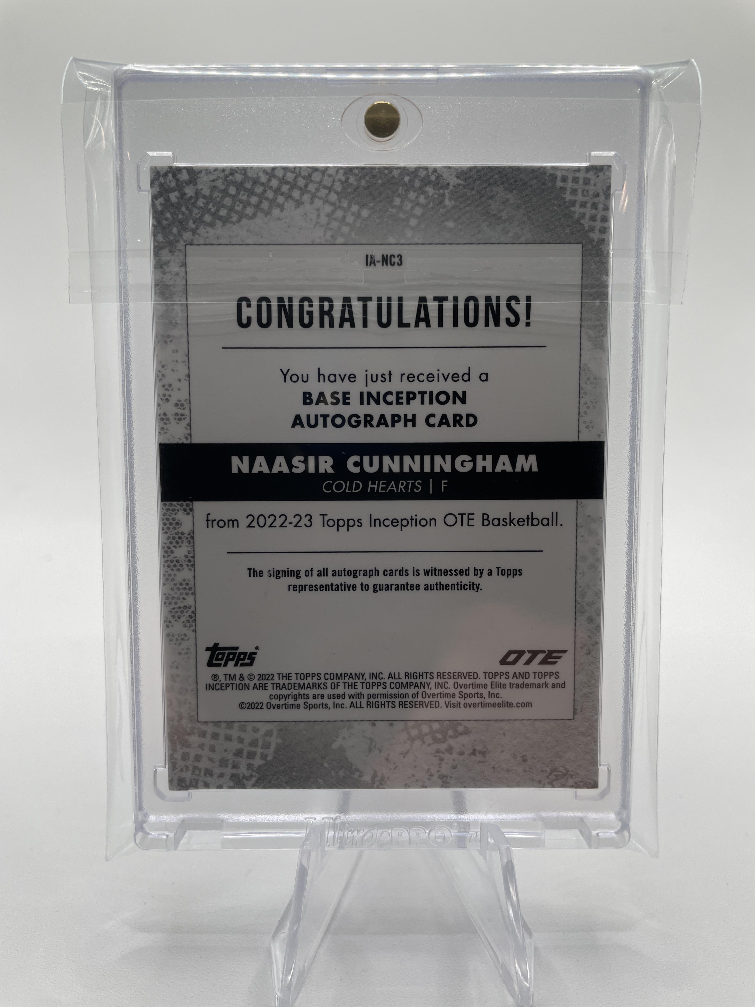 2022-23 Topps OTE Inception Naasir Cunningham Base Rookie Auto /199 #IA-NC3