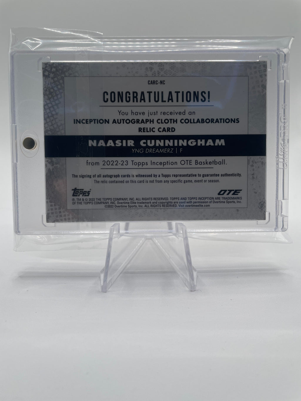 2022-23 Topps OTE Inception Naasir Cunningham Gold Rookie Patch Auto /50