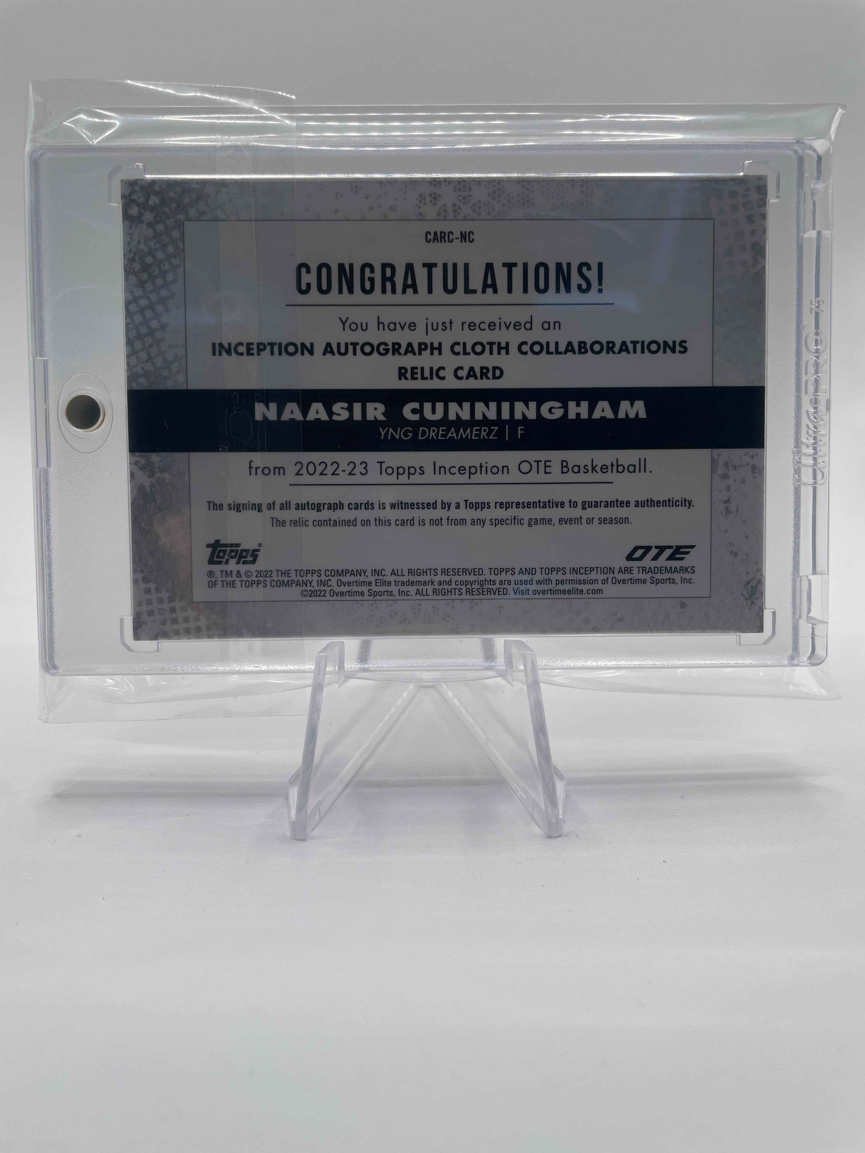2022-23 Topps OTE Inception Naasir Cunningham Gold Rookie Patch Auto /50