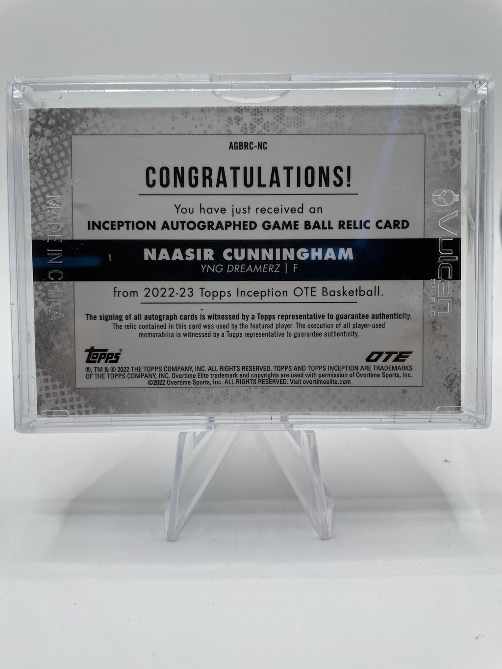 2022-23 Topps OTE Inception Naasir Cunningham Rookie Game Ball Relic Auto /5
