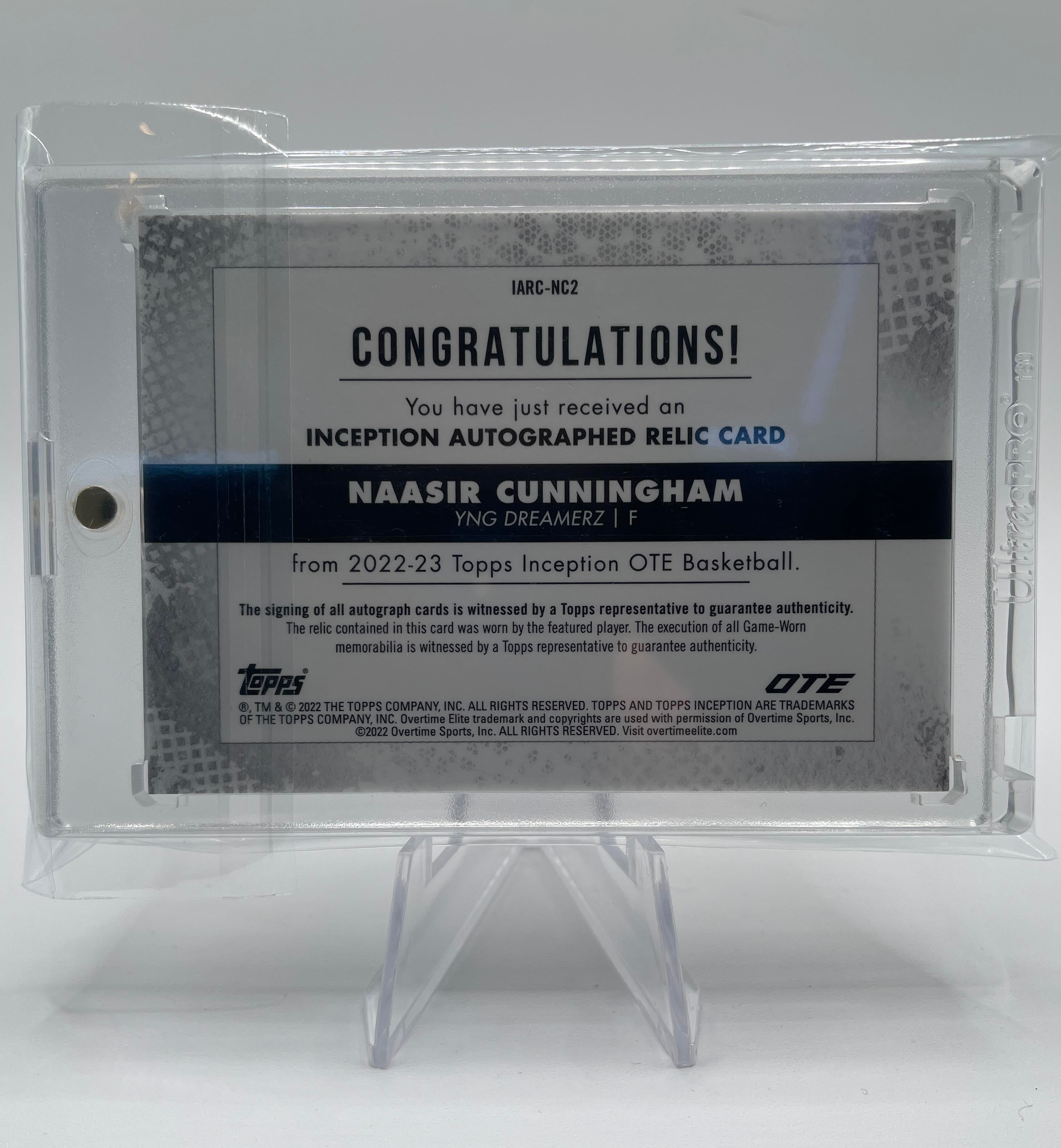 2022-23 Topps OTE Inception Naasir Cunningham Rookie Patch Auto /149 #IARC-NC1