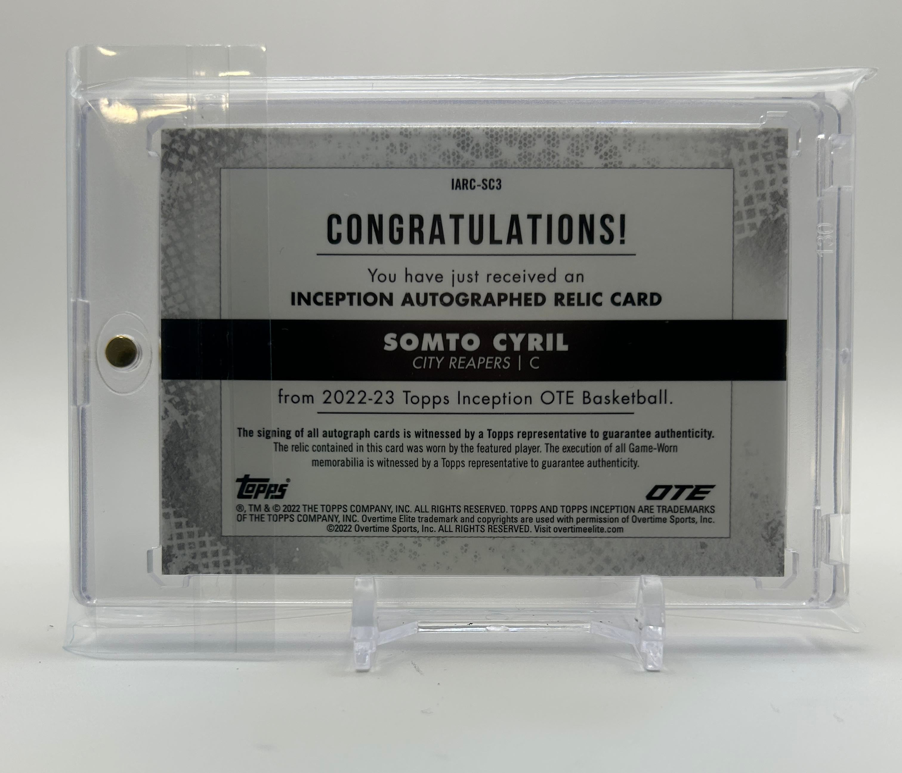 2022-23 Topps OTE Inception Somto Cyril Orange Rookie Relic Auto /10