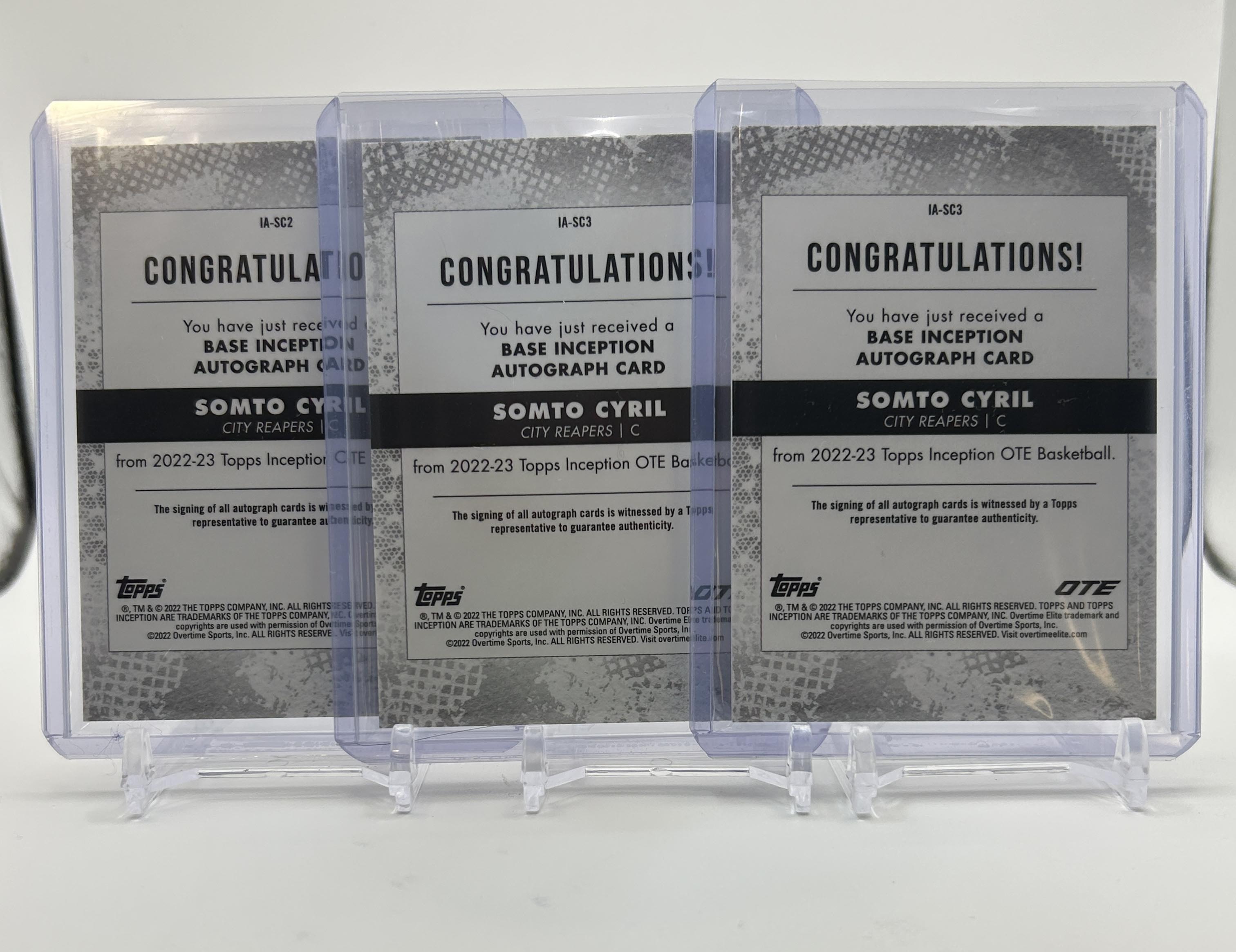 2022-23 Topps OTE Inception Somto Cyril  Base Rookie Auto /199 Set (x3)