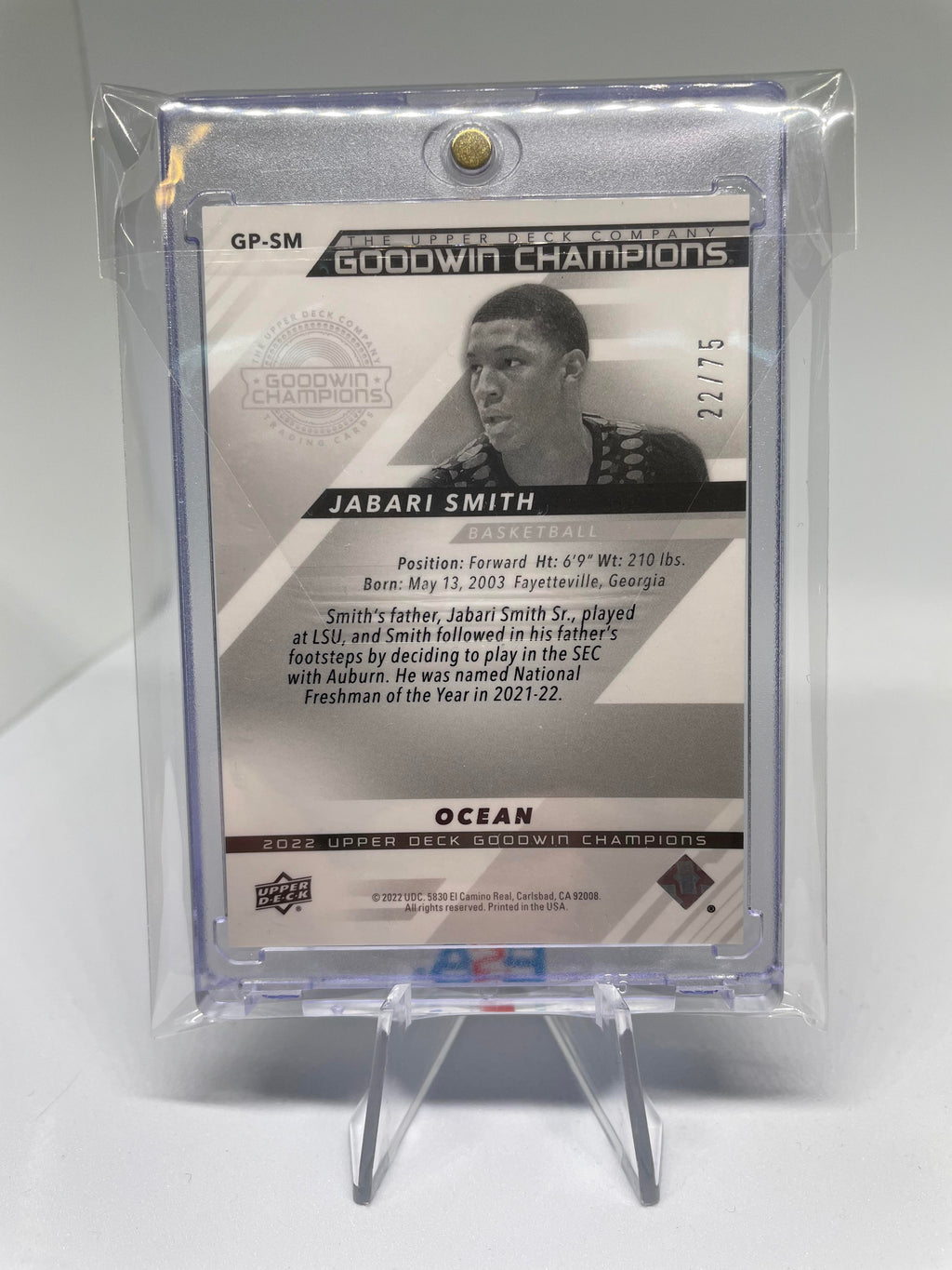 2022-23 Upper Deck Goodwin Champions Jabari Smith Platinum Ocean Rookie /75