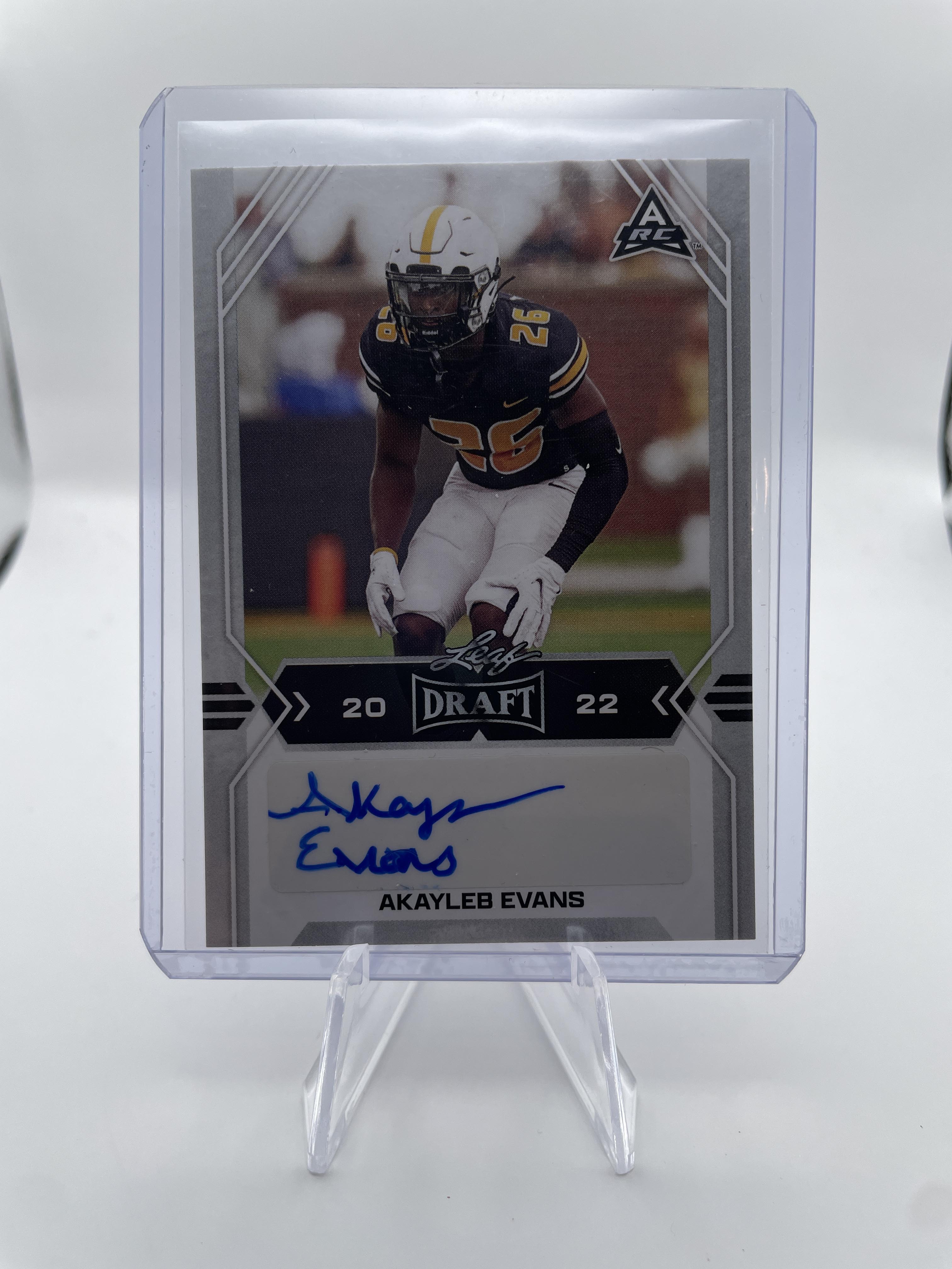 2022 Leaf Draft Akayleb Evans Grey Foil Rookie Auto #BA-AE1