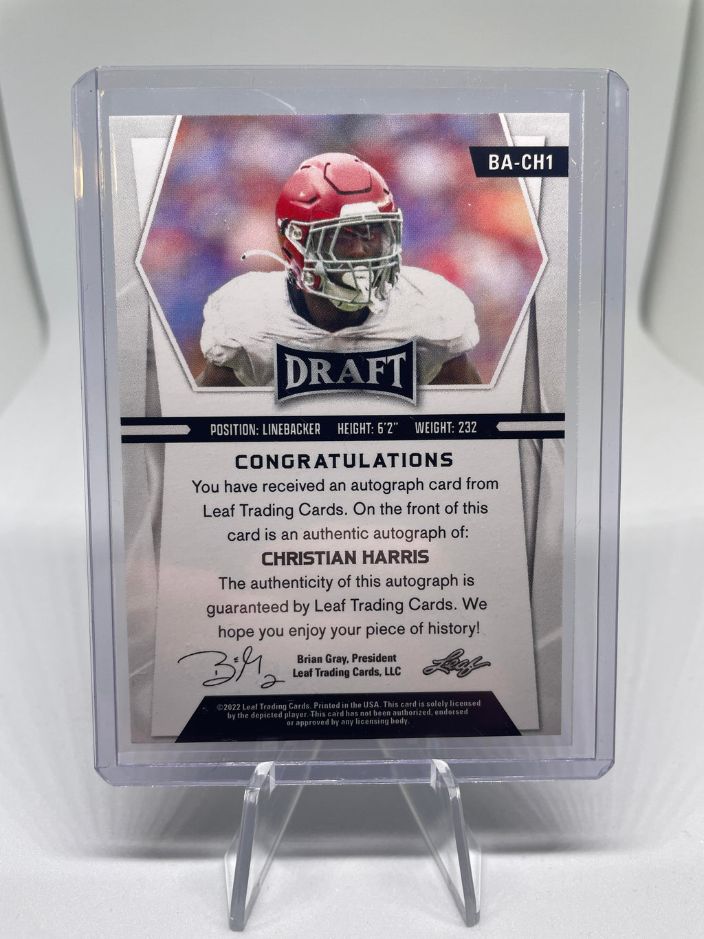2022 Leaf Draft Christian Harris Yellow Rookie Auto