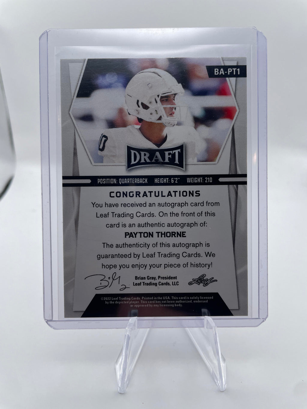 2022 Leaf Draft Payton Thorne Yellow Foil Rookie Auto /75 #BA-PT1
