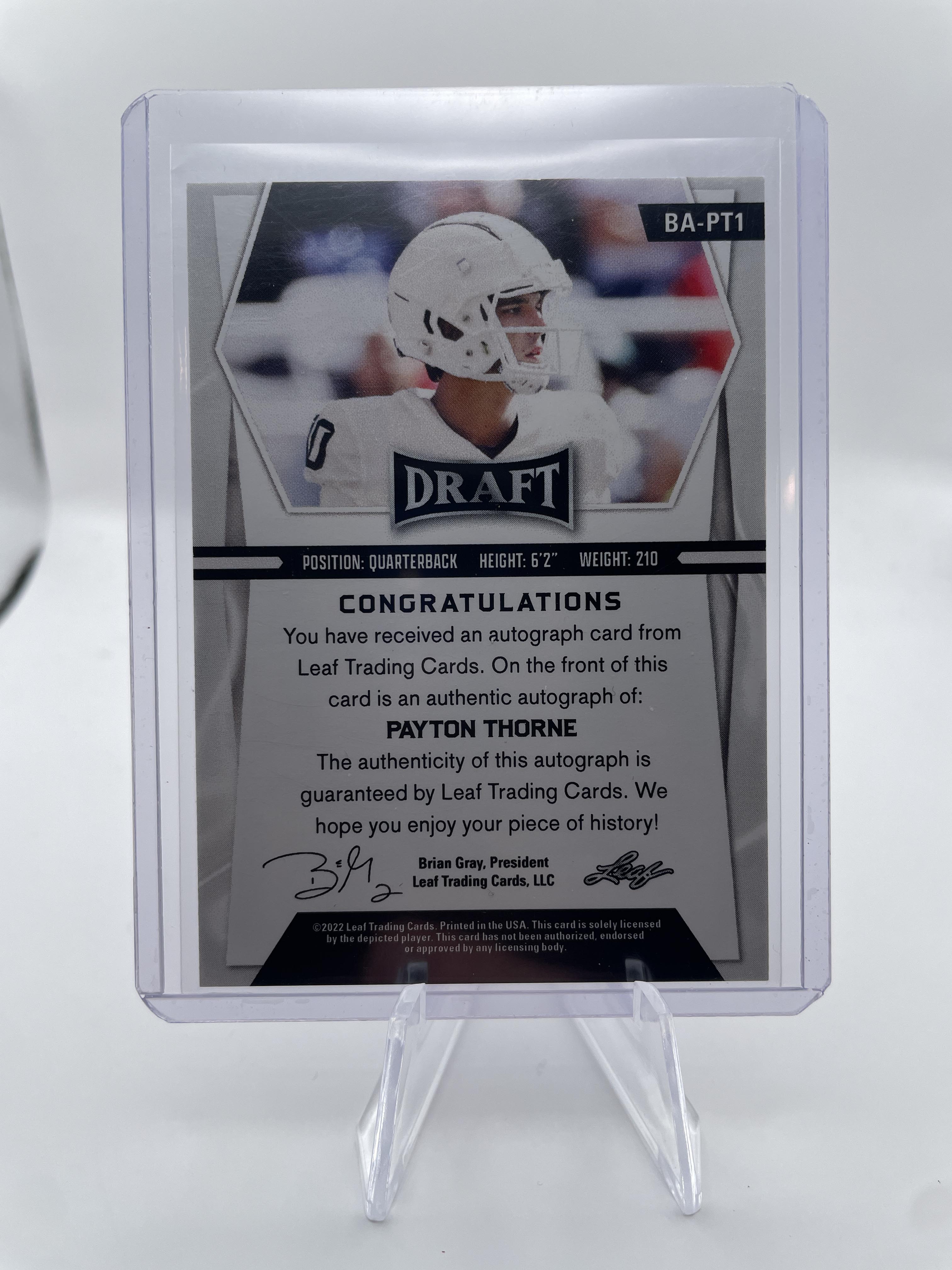 2022 Leaf Draft Payton Thorne Yellow Foil Rookie Auto /75 #BA-PT1