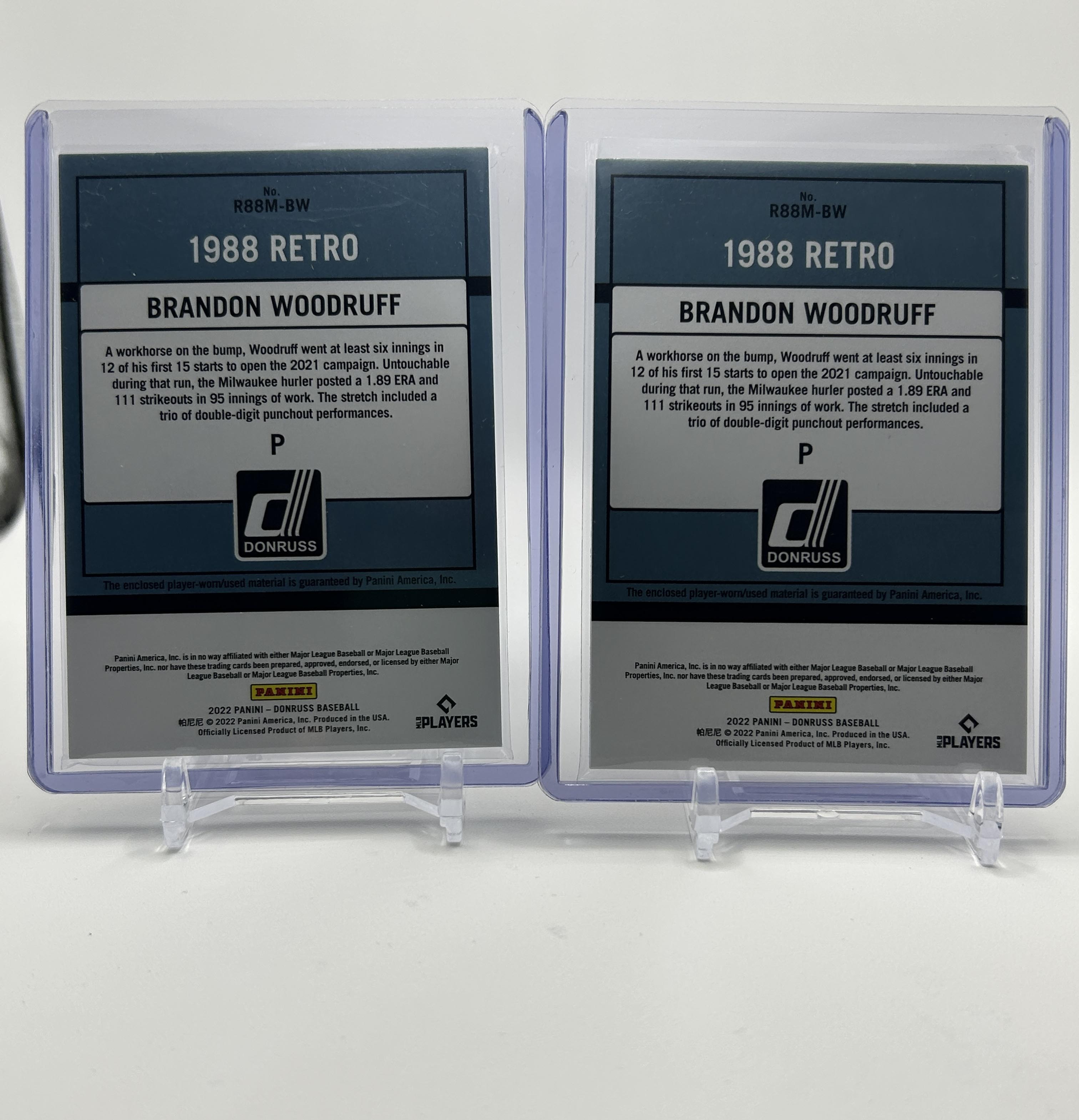 2022 Panini Donruss Brandon Woodruff 1988 Retro Patch Set (x2)