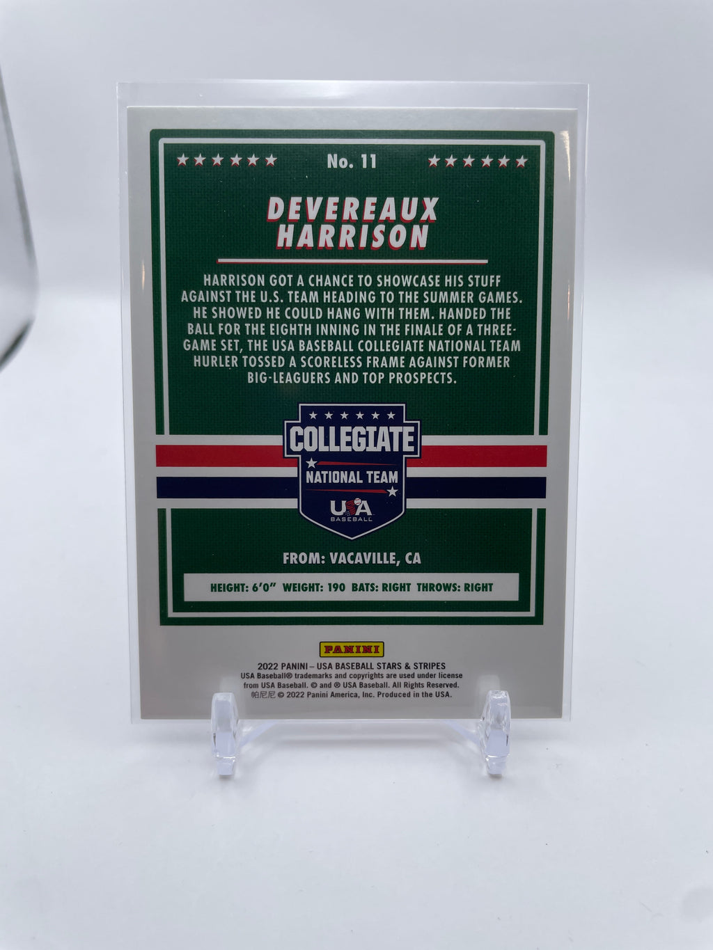 2022 Panini Stars & Stripes Devereaux Harrison Prospect SP /50