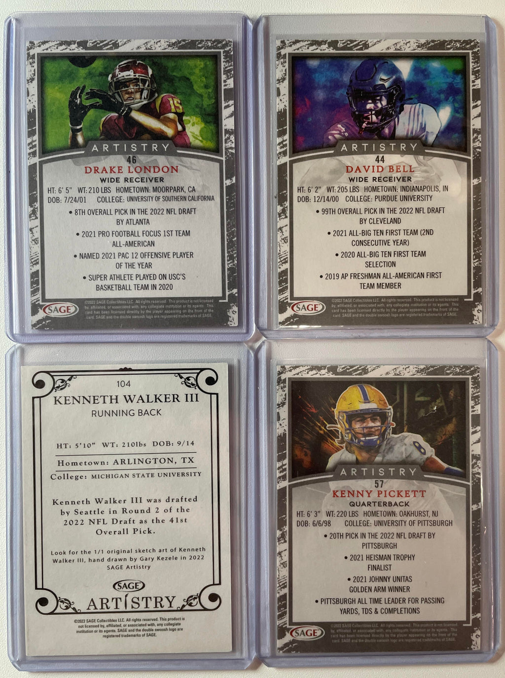 2022 Sage Artistry Canvas Drake London + Kenneth Walker +Kenny Pickett Rookie SP