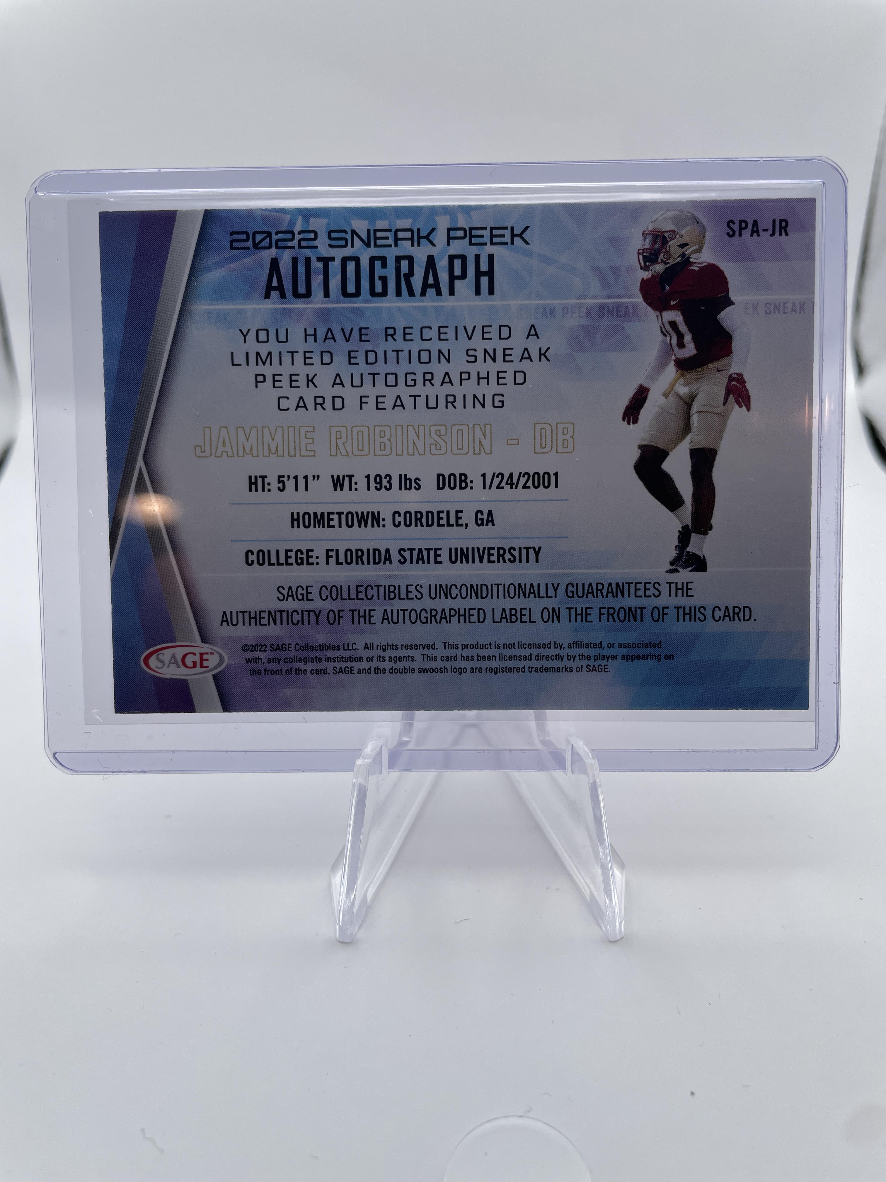 2022 Sage Hit Jammie Robinson Rookie Sneak Peek Auto Red SP
