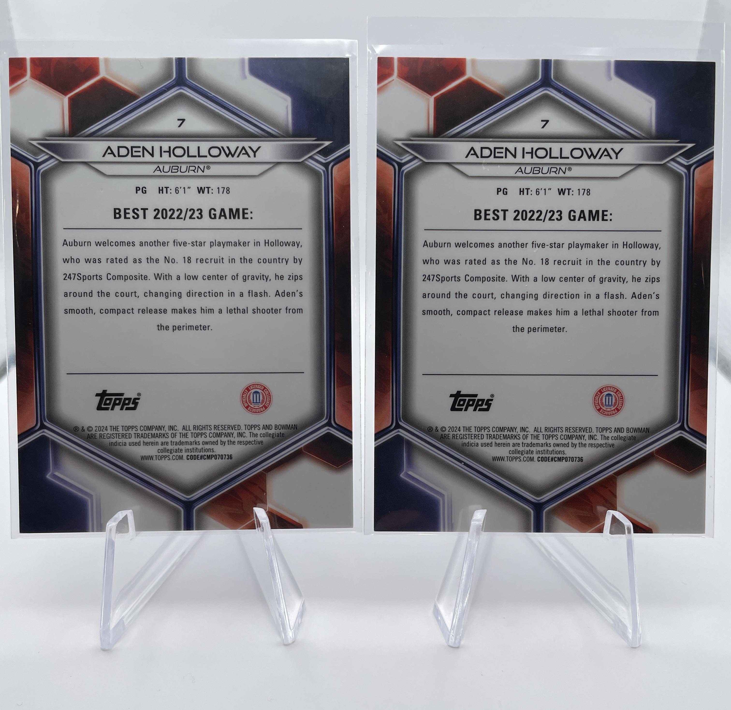 2023-24 Bowman U Best Aden Holloway Yellow /75 + Green /99 + Gold /50 Set (x19)