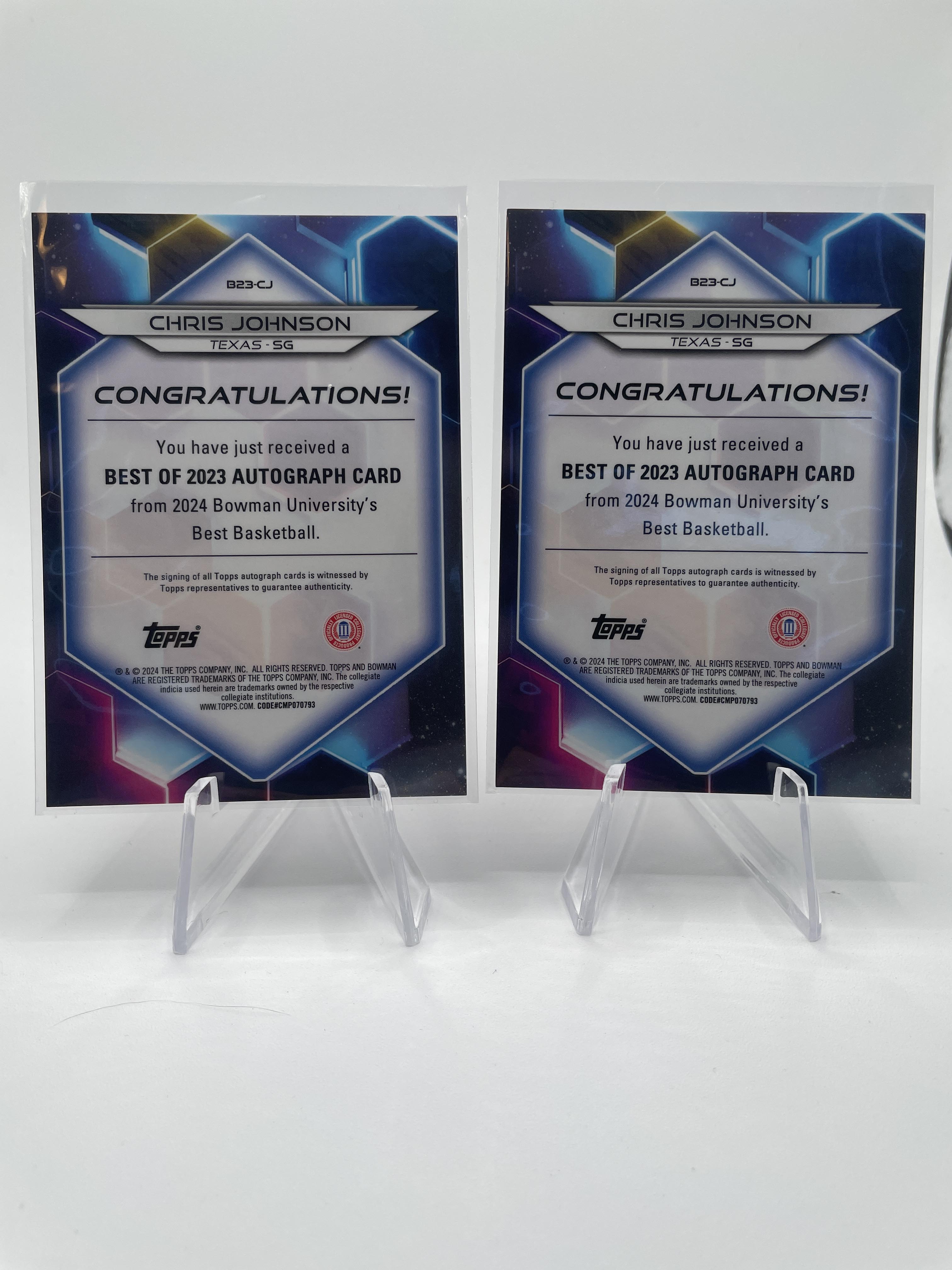 2023-24 Bowman U Best Chris Johnson Refractor Auto /125 + Chrome Auto /250 (x7)