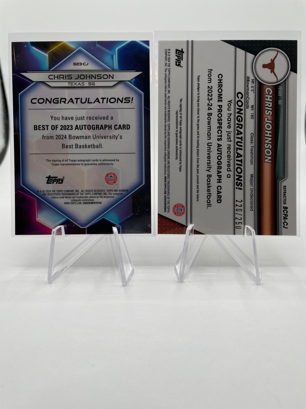2023-24 Bowman U Best Chris Johnson Refractor Auto /125 + Chrome Auto /250 (x7)