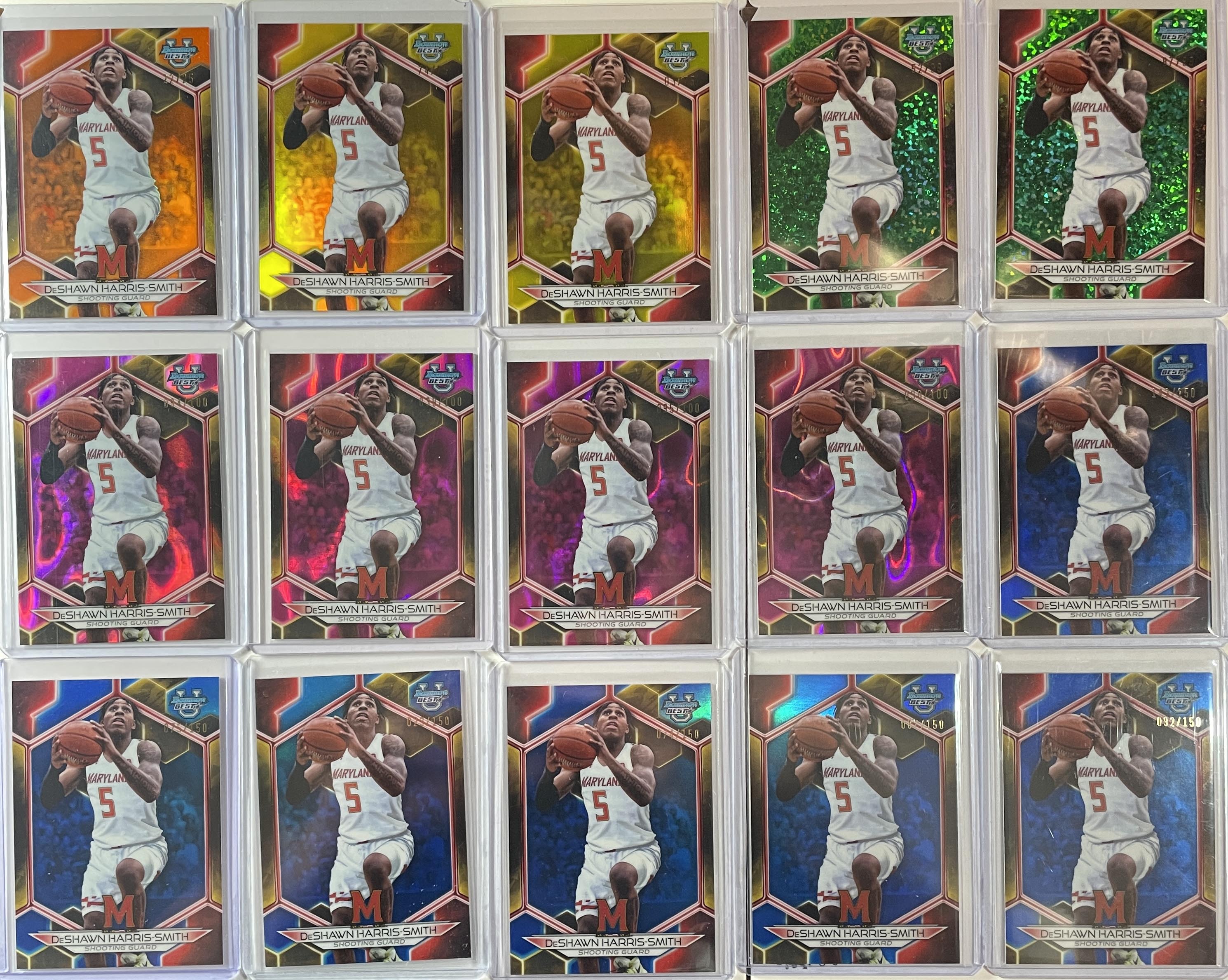 2023-24 Bowman U Best DeShawn Harris-Smith Orange /25 Yellow /75 Green Set (x15)