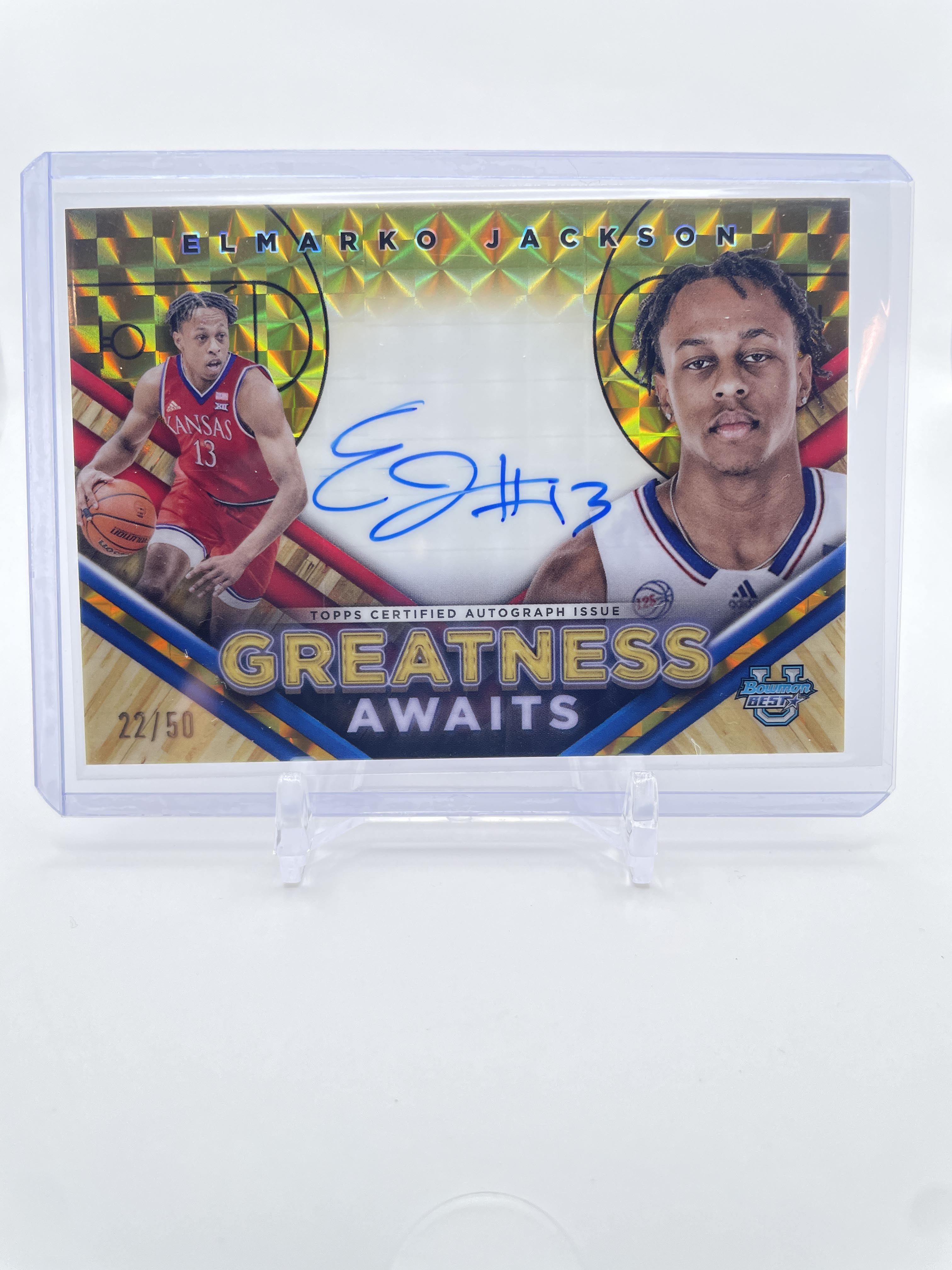 2023-24 Bowman U Best Elmarko Jackson Greatness Awaits Gold Refractor Auto /50