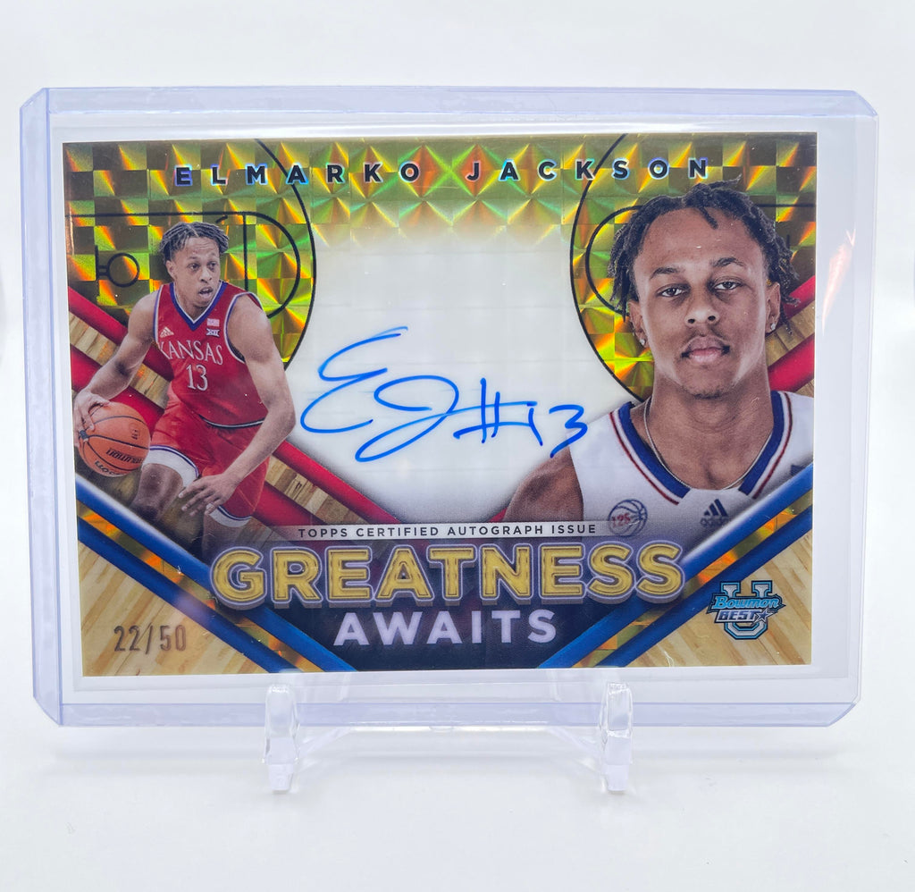 2023-24 Bowman U Best Elmarko Jackson Greatness Awaits Gold Refractor Auto /50