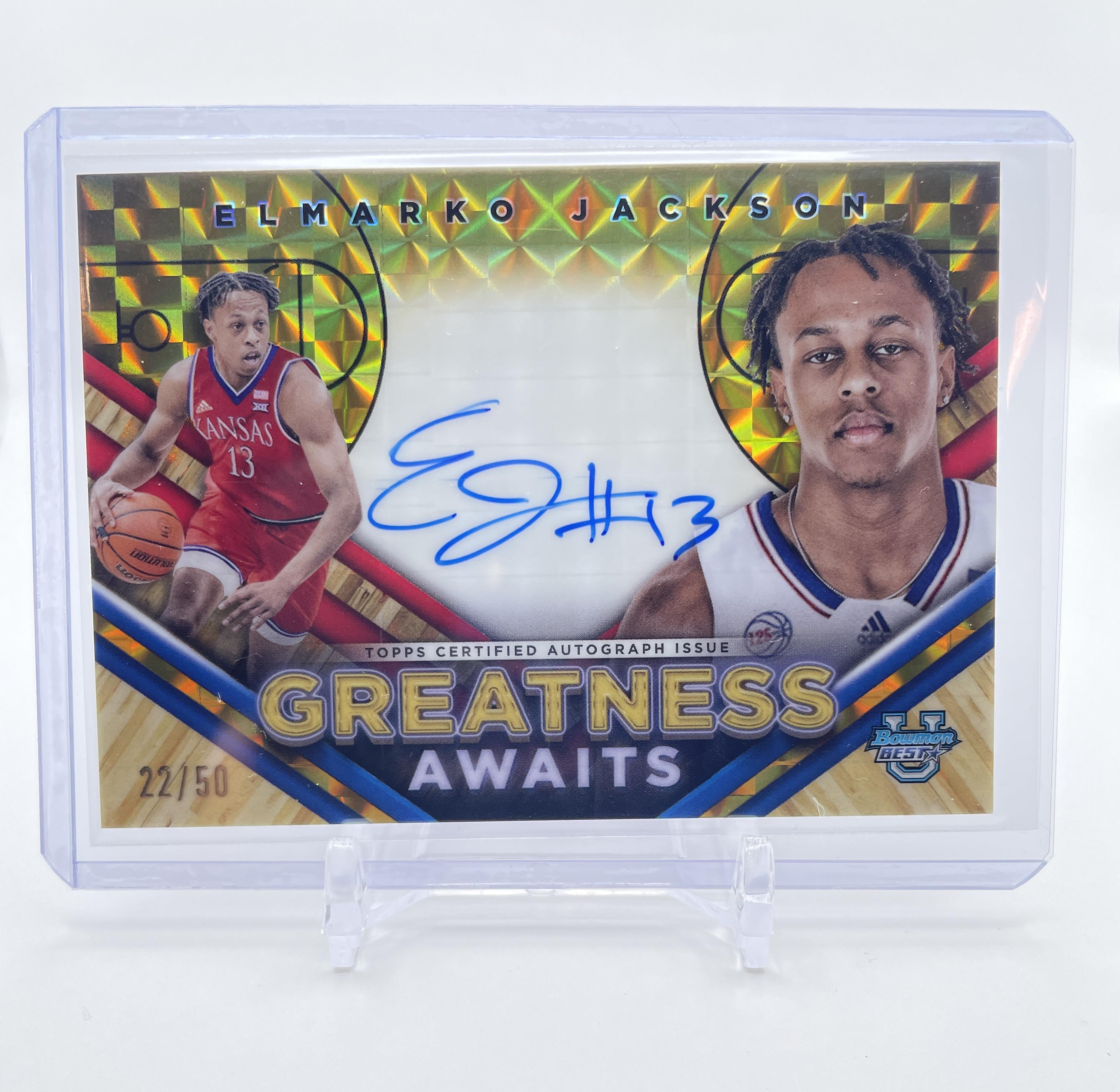2023-24 Bowman U Best Elmarko Jackson Greatness Awaits Gold Refractor Auto /50