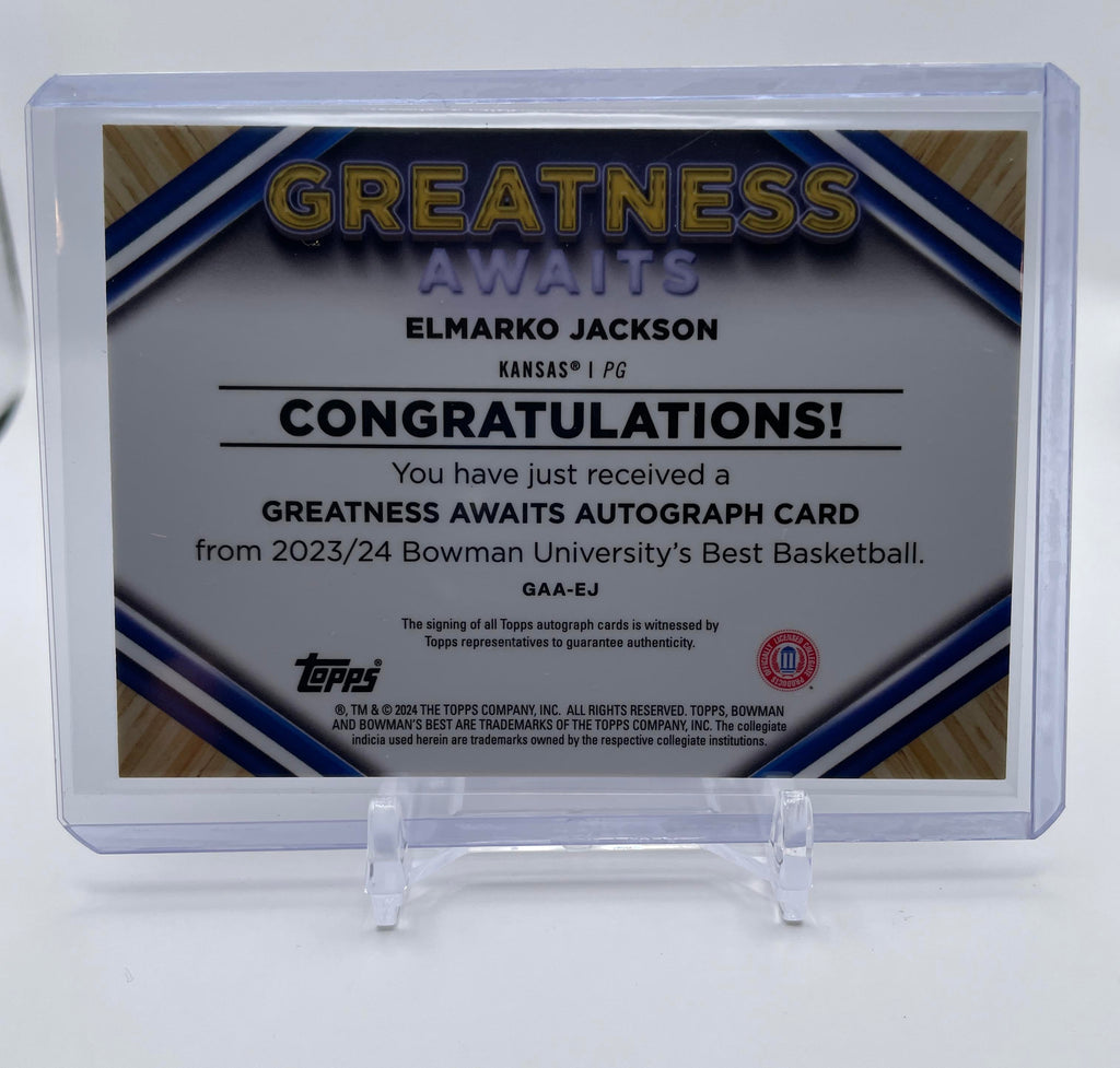 2023-24 Bowman U Best Elmarko Jackson Greatness Awaits Gold Refractor Auto /50