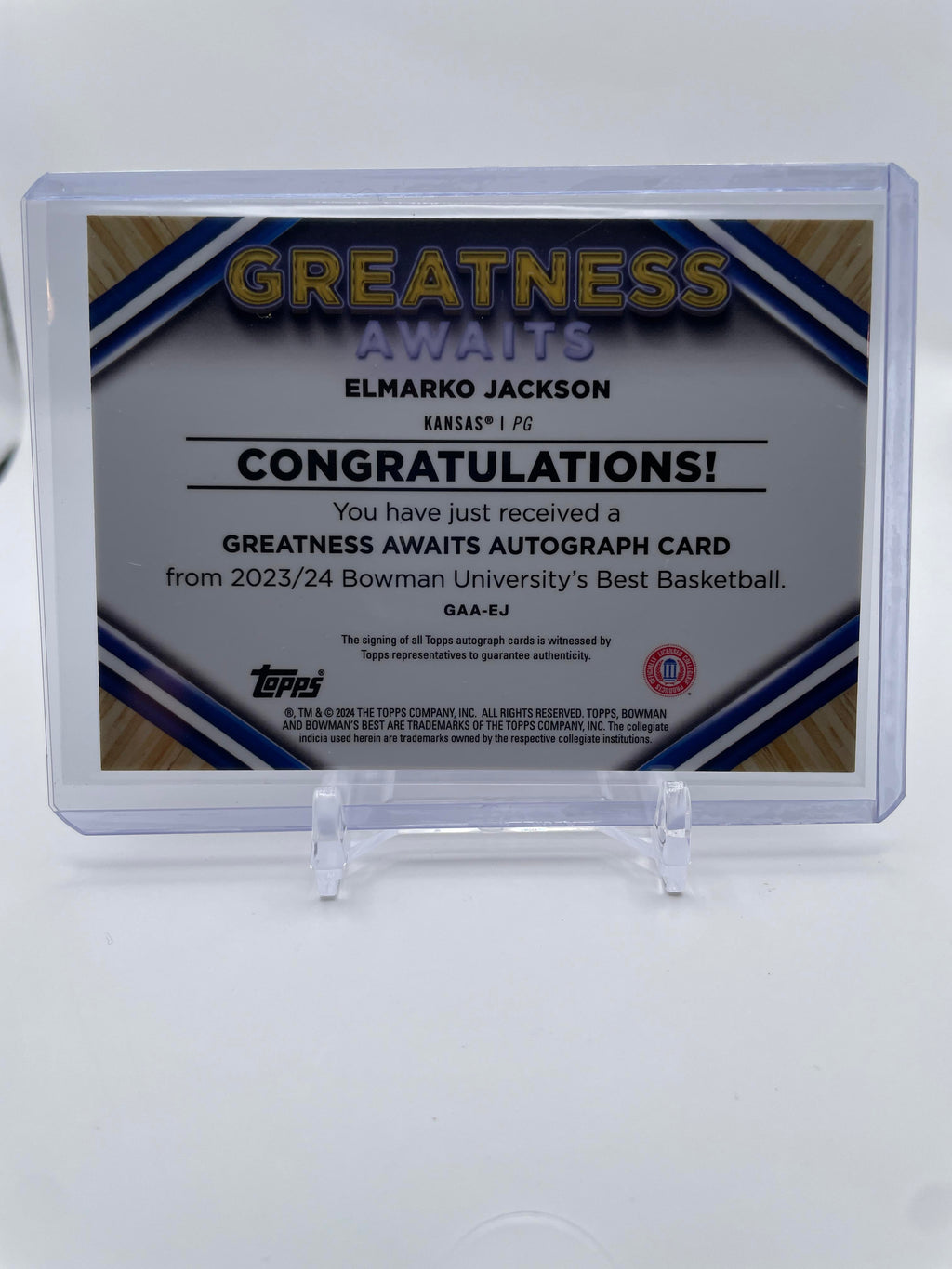 2023-24 Bowman U Best Elmarko Jackson Greatness Awaits Gold Refractor Auto /50