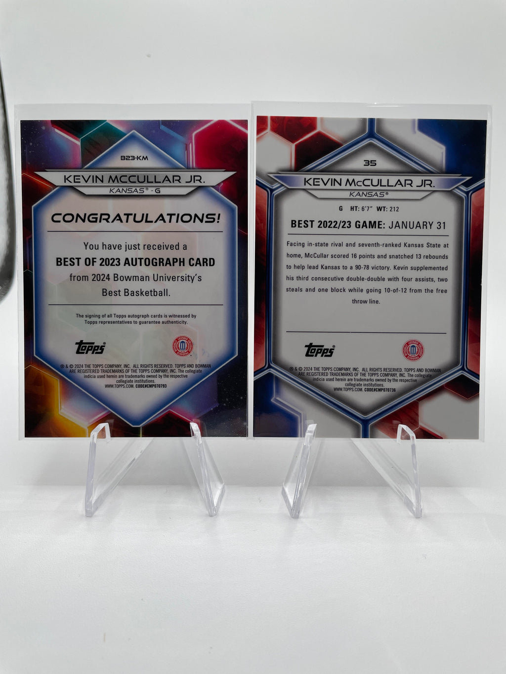 2023-24 Bowman U Best Kevin McCullar Gold Refractor Auto /50 + Gold /50 Set (x4)