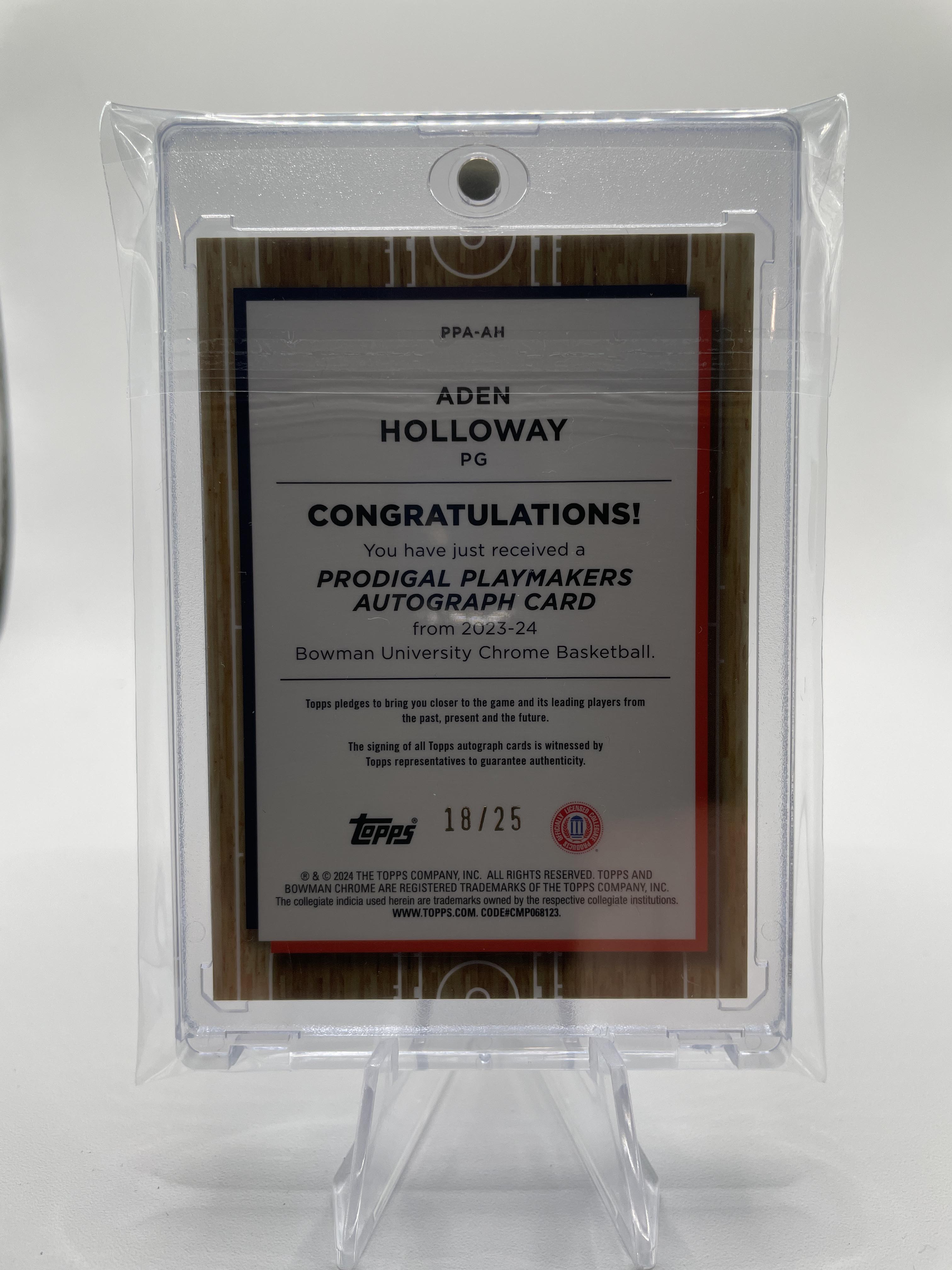 2023-24 Bowman U Chrome Aden Holloway Playmaker Orange Refractor Auto /25