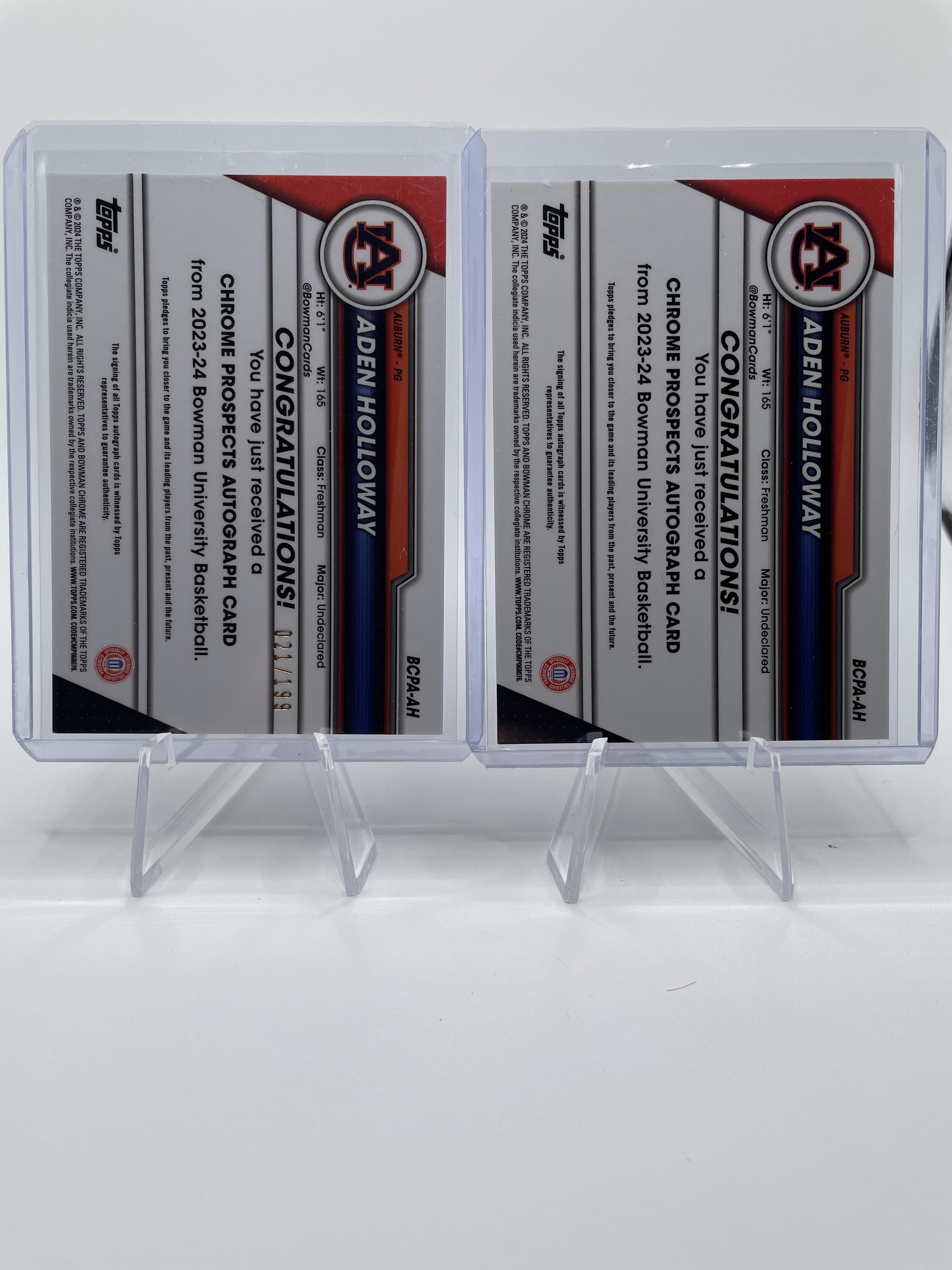 2023-24 Bowman U Chrome Aden Holloway Refractor Auto /199 /250 +Base Auto (x9)