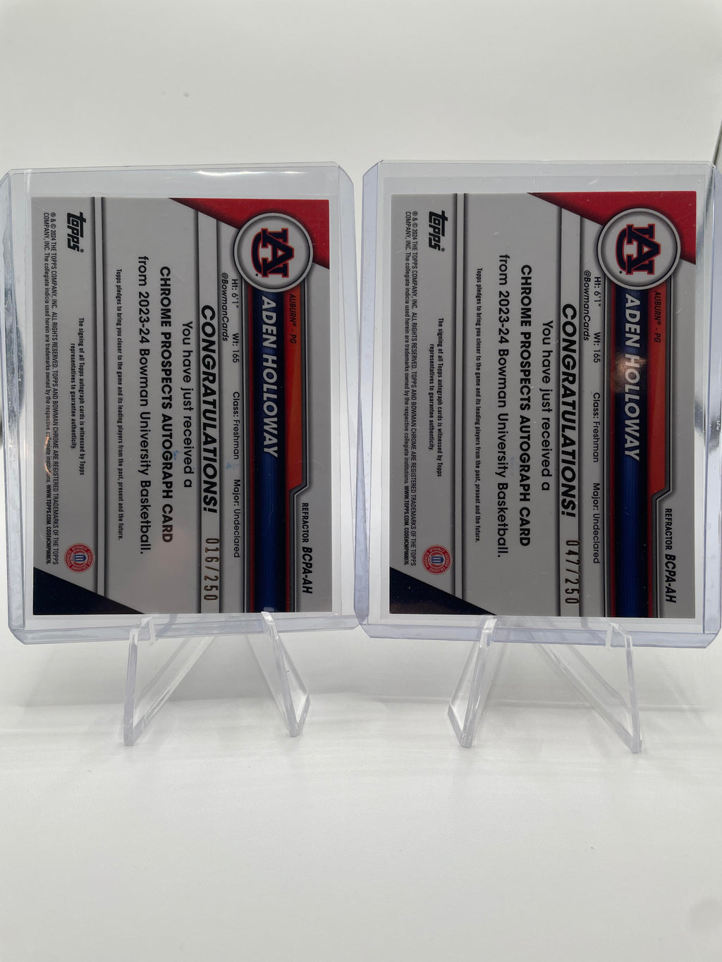 2023-24 Bowman U Chrome Aden Holloway Refractor Auto /199 /250 +Base Auto (x9)
