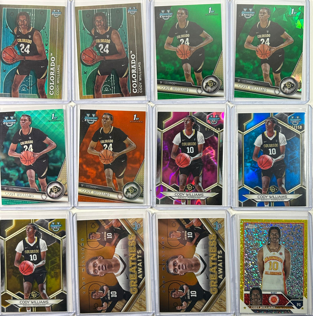 2023-24 Bowman U Chrome Cody Williams Orange /25 Gold /50 Yellow /75 Set (x12)