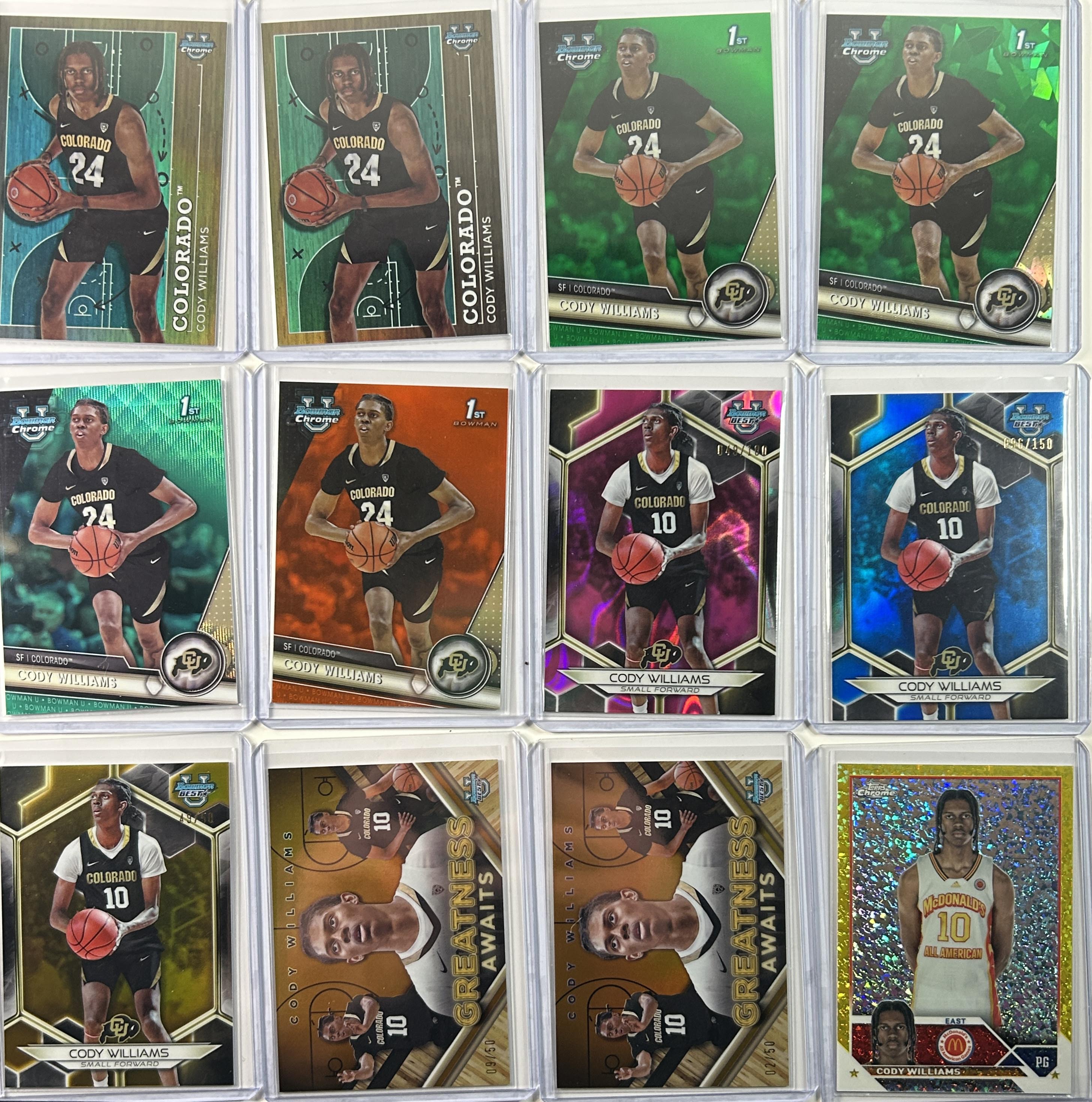 2023-24 Bowman U Chrome Cody Williams Orange /25 Gold /50 Yellow /75 Set (x12)