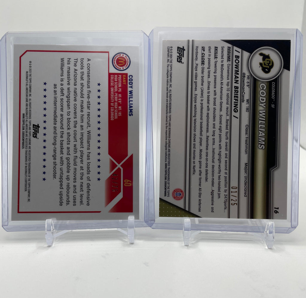 2023-24 Bowman U Chrome Cody Williams Orange /25 Gold /50 Yellow /75 Set (x12)