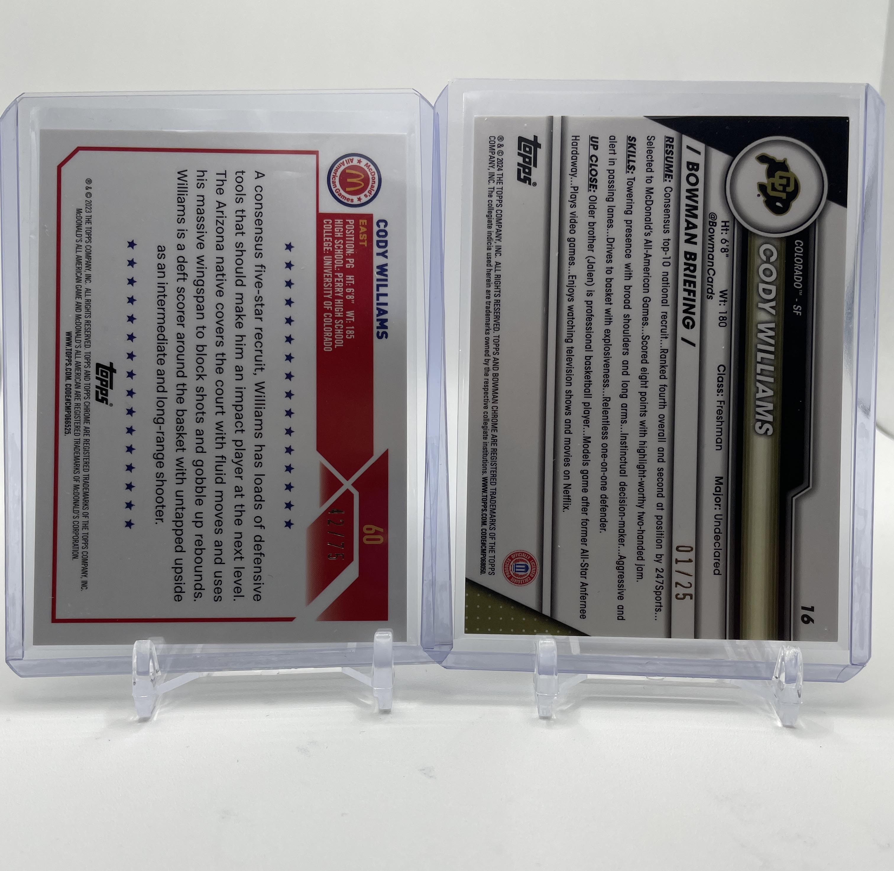 2023-24 Bowman U Chrome Cody Williams Orange /25 Gold /50 Yellow /75 Set (x12)
