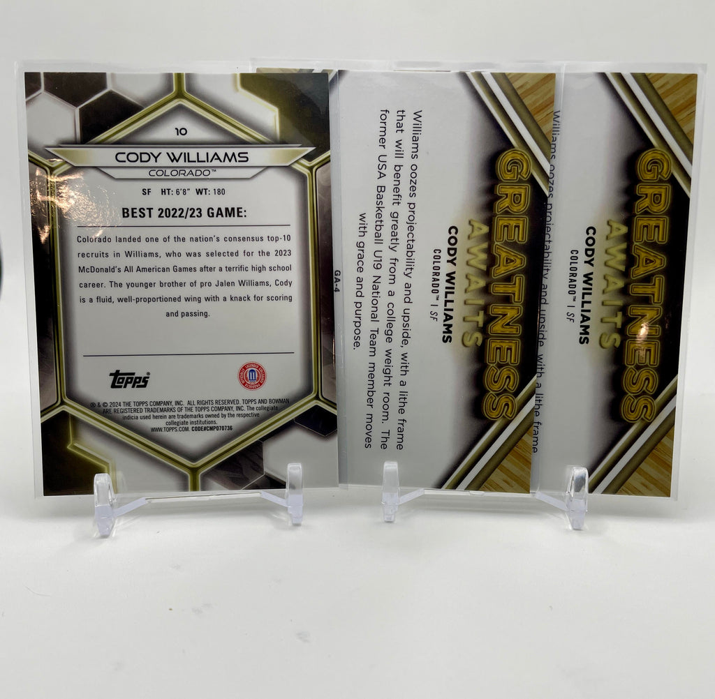 2023-24 Bowman U Chrome Cody Williams Orange /25 Gold /50 Yellow /75 Set (x12)
